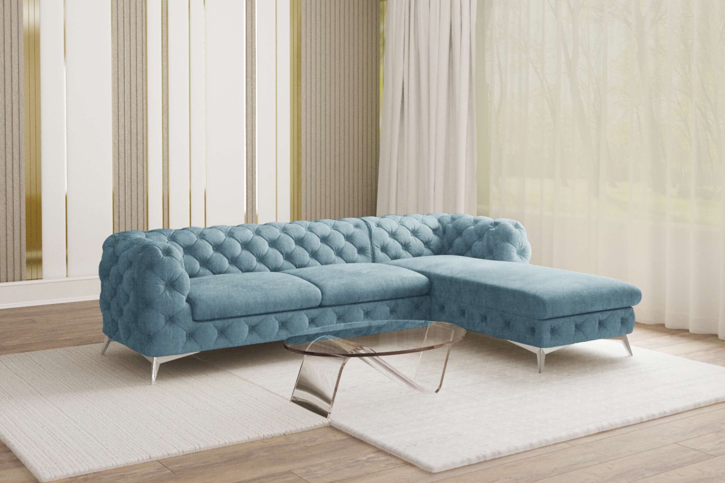 Stylefy Ecksofa Poseidon, L-Form, Eckcouch, mane links oder rechts bestellbar, frei im Raum stellbar, mit Wellenfederung, Metall, Modern Design