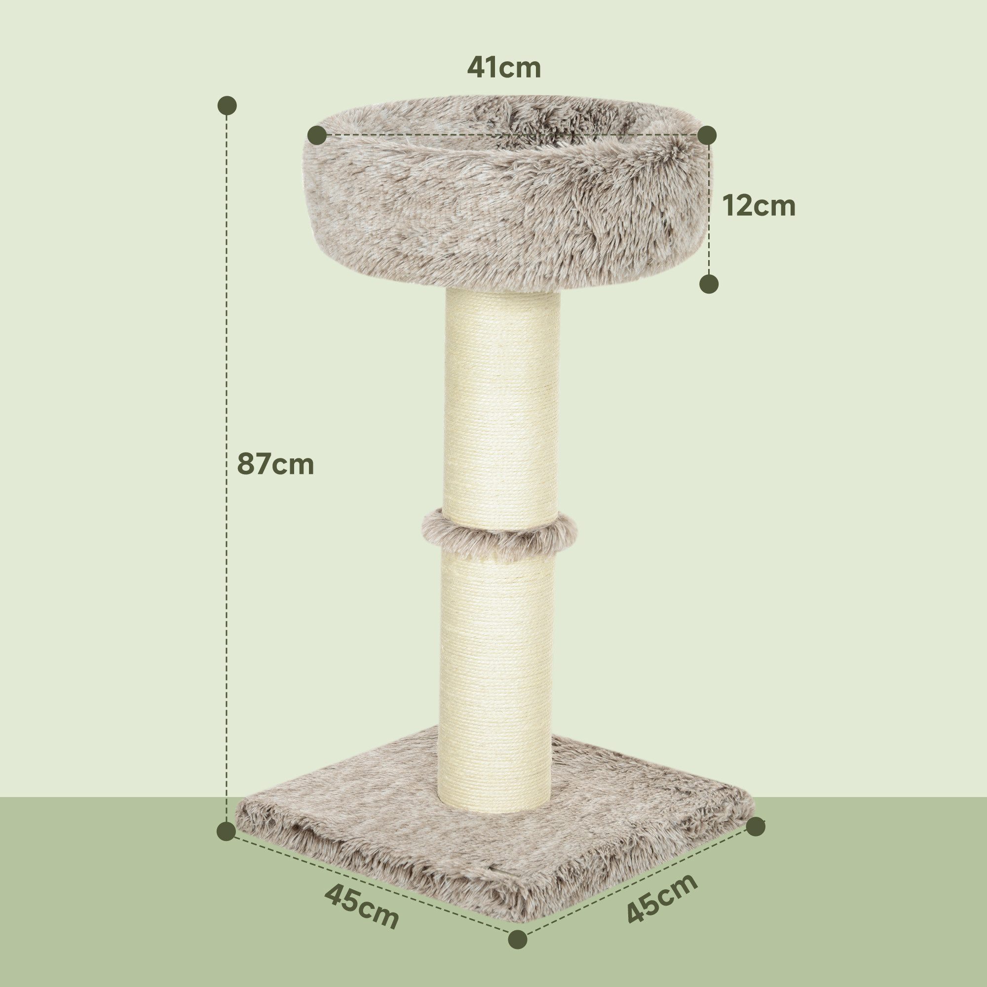 PawHut Kratzbaum 87 cm hoch, mit Bett, dick Stamm, Sisal-Kratzsäulen, für Katzen bis 6 kg, Indoor, Braun