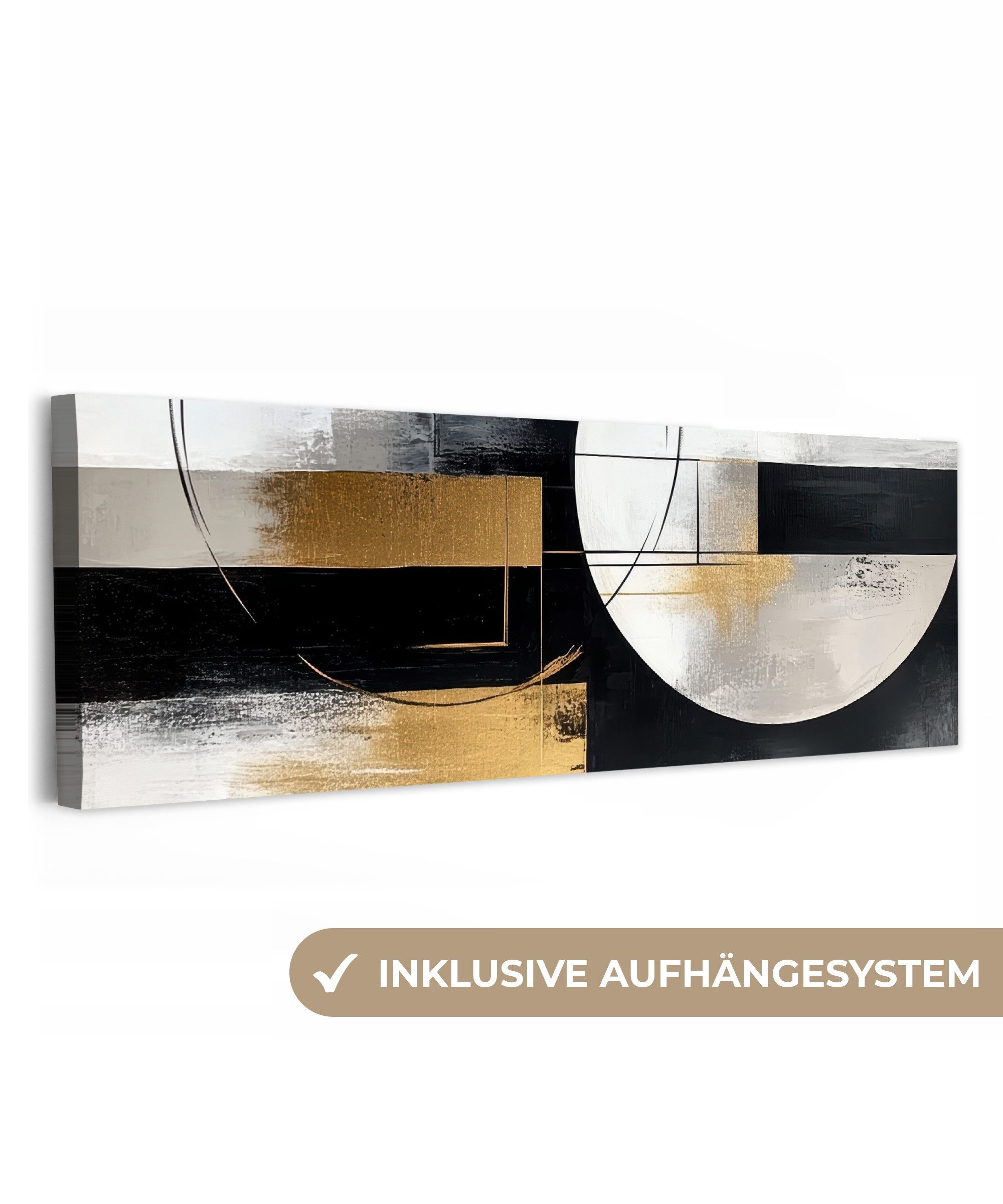OneMillionCanvasses® Leinwandbild Panorama Abstrakt - Gold - Silber - Forme günstig online kaufen