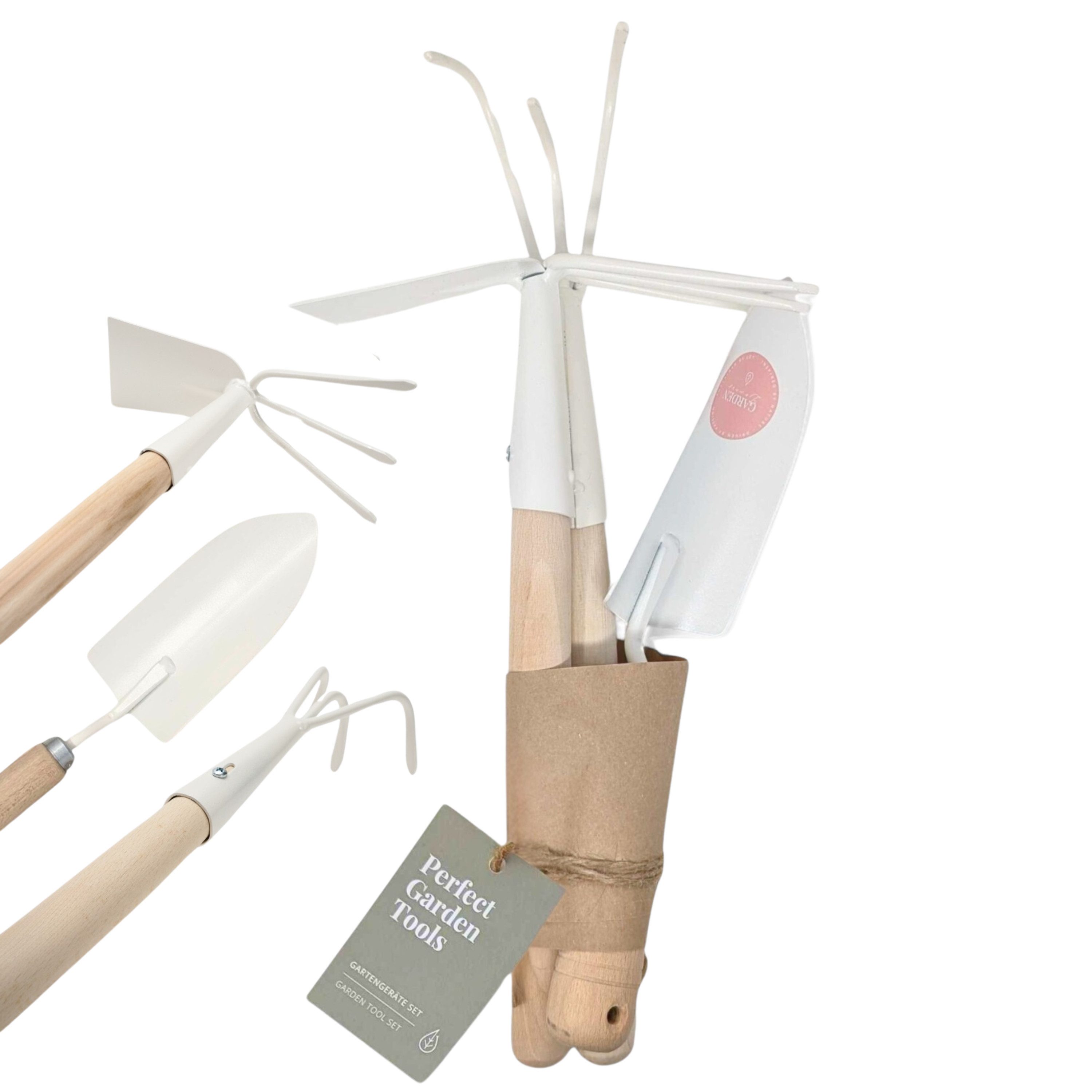 LIVLIG Gartenpflege-Set bestehend aus Handschaufel, Harke, Hacke mit Gabel, Eichenholzgriff, 3-teiliges Set