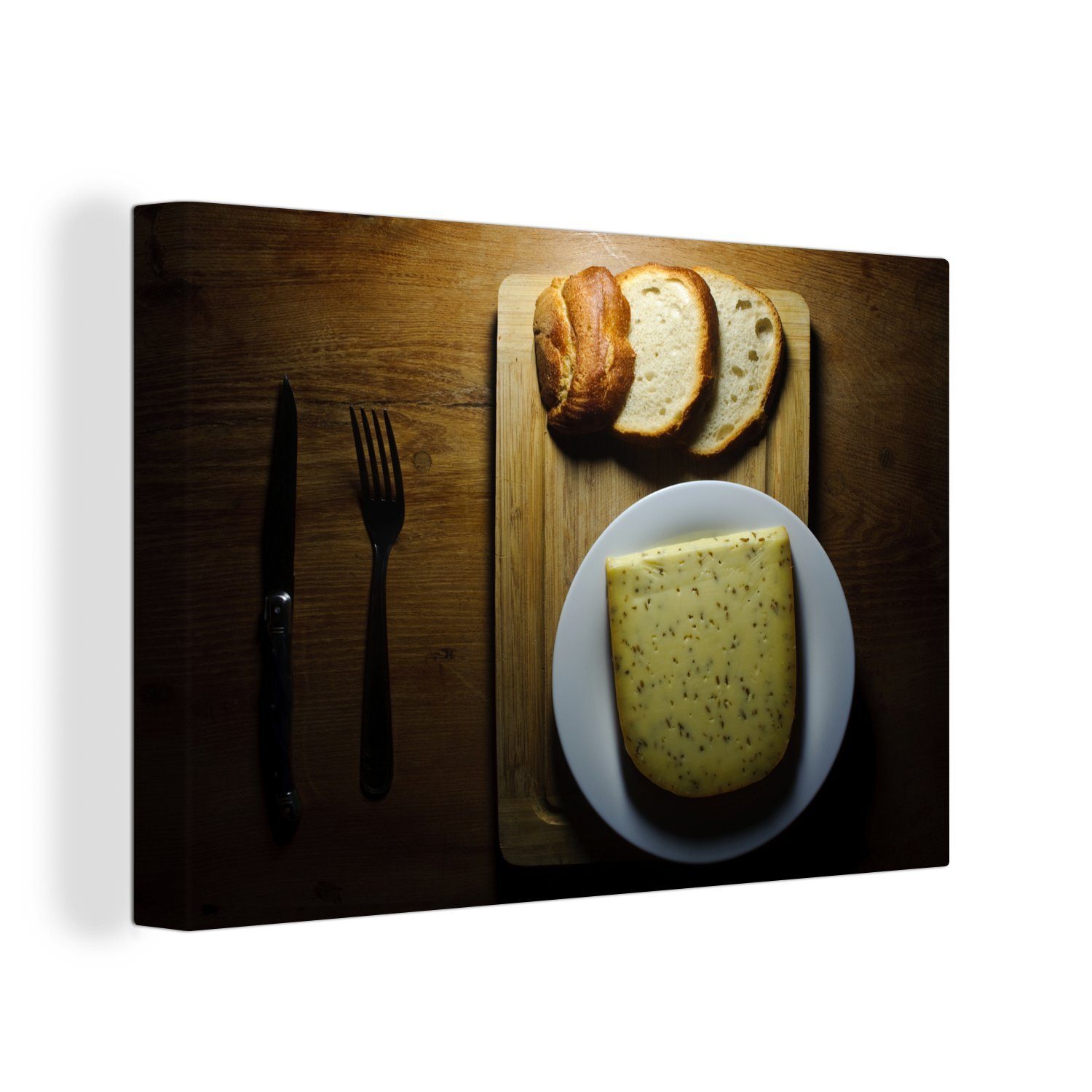 OneMillionCanvasses® Leinwandbild Gouda - Käse - Kreuzkümmel, (1 St), Wandbild Leinwandbilder, Aufhängefertig, Wanddeko, 30x20 cm