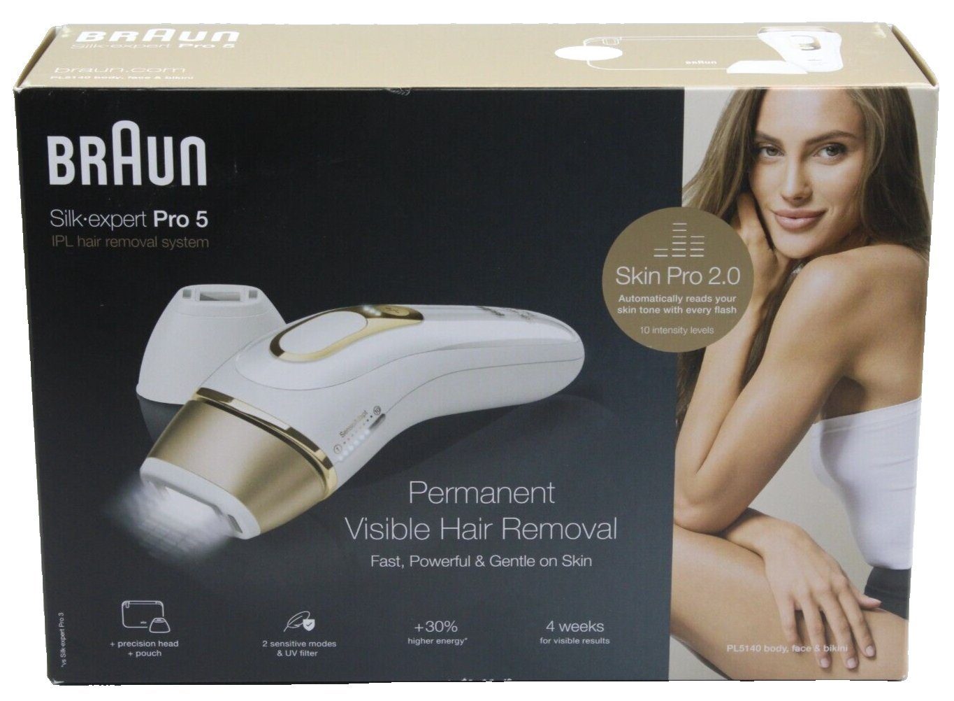 Braun IPL-Haarentferner Silk Expert Pro 5 PL5140 Haarentfernungsgerät, 400.000 Lichtimpulse, UV-Filter, SkinPro 2.0