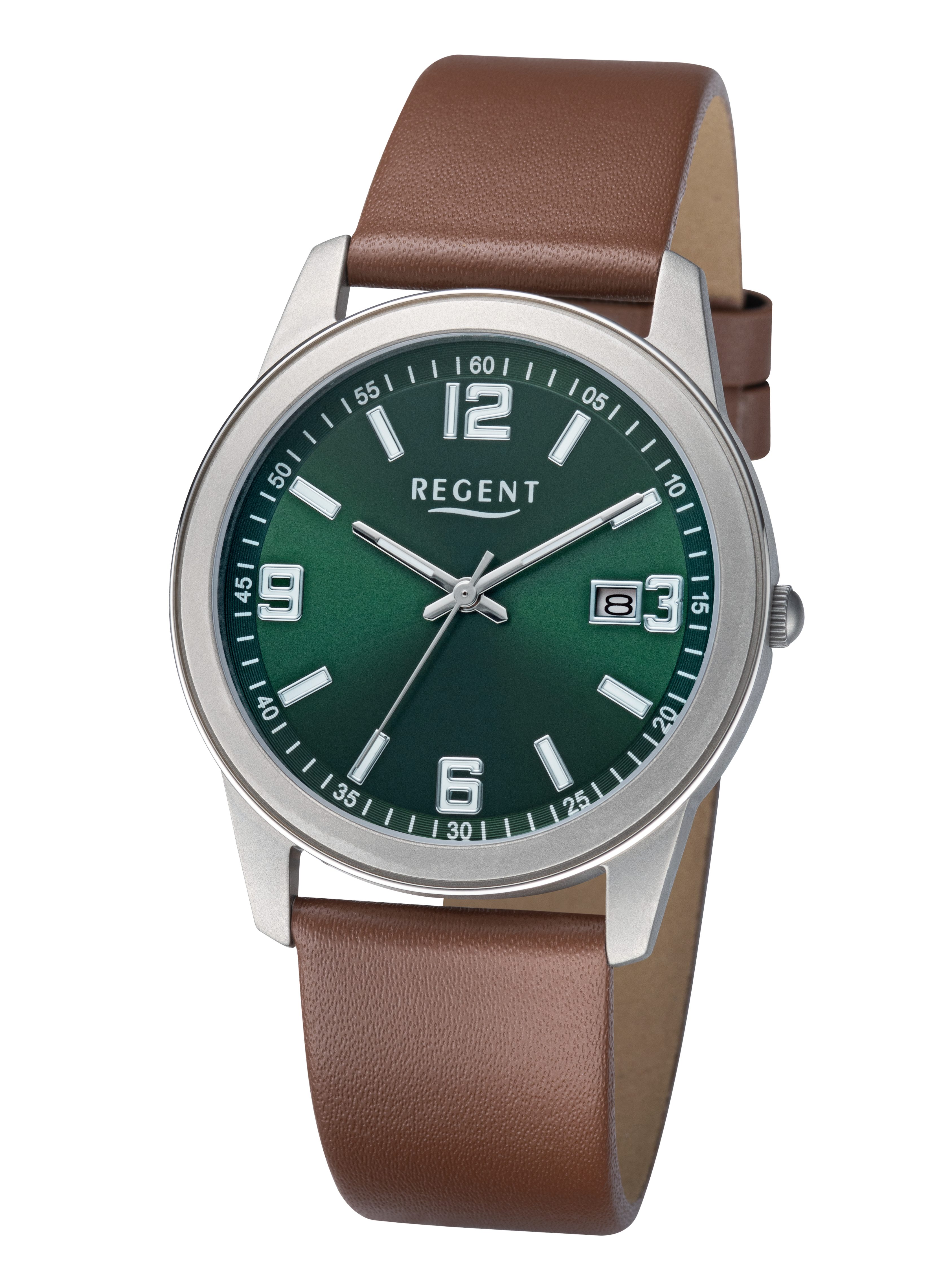 Regent Titanuhr F1682, Quarzuhr, Armbanduhr, Damenuhr, Herrenuhr, Lederarmband, analog, Tag