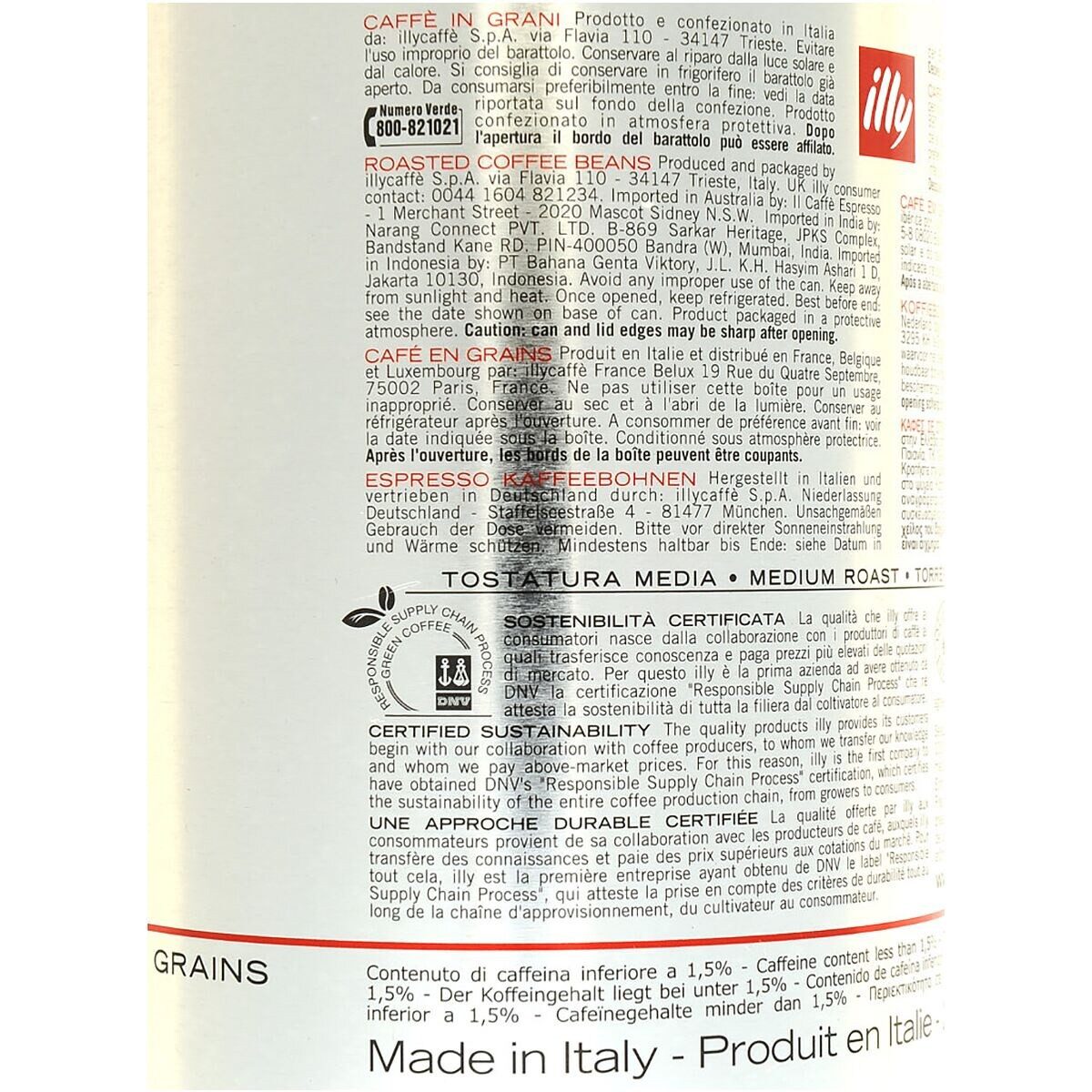 Illy Kaffee Espresso, 250 g/Dose, ganze Bohnen