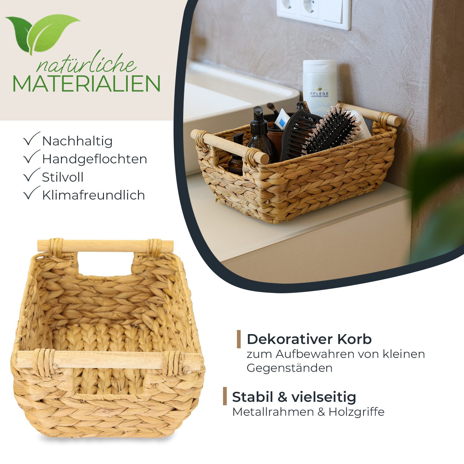 HMF Aufbewahrungskorb Aufbewahrungskorb mit Holzgriffen, Korb geflochten au günstig online kaufen