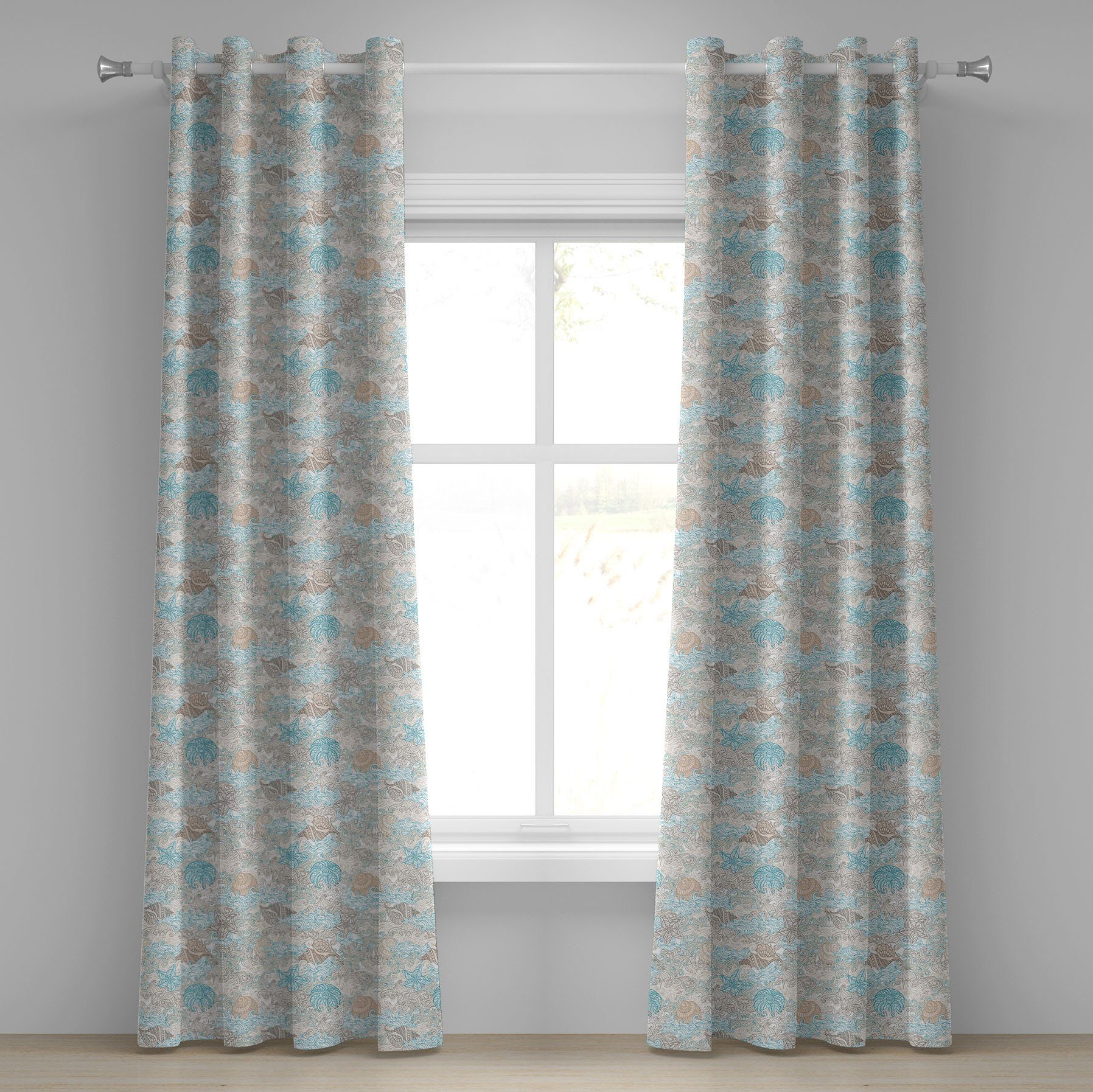 Gardine Dekorative 2-Panel-Fenstervorhänge Muscheln Abakuhaus, Nautisch für Schlafzimmer Wohnzimmer, Pastell tonte