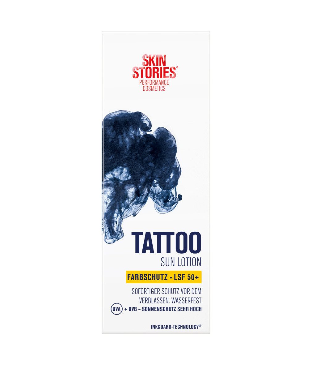 SKIN STORIES Sonnenschutzcreme Tattoo Sun LSF 50+ 100ml, wasserfest, hautverträglich, vegane Formal, 1-tlg., Sehr hoher Tattoo-Sonnenschutz mit LSF 50+ und InkGuard Technology®