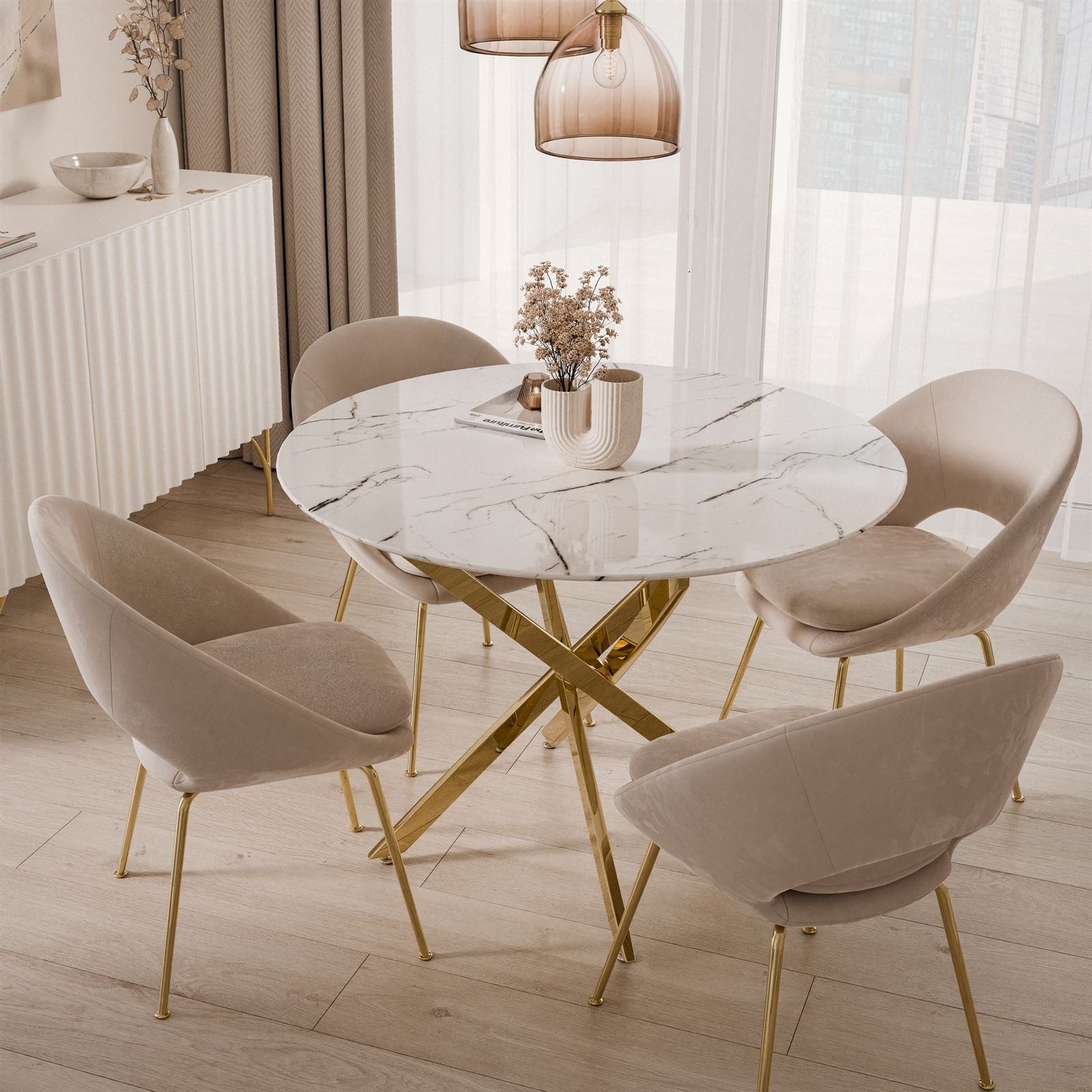 Lookway Esstisch CRISTAL II 100 cm Runder Esstisch mit Glasplatte, Durchmesser Ø 100 cm