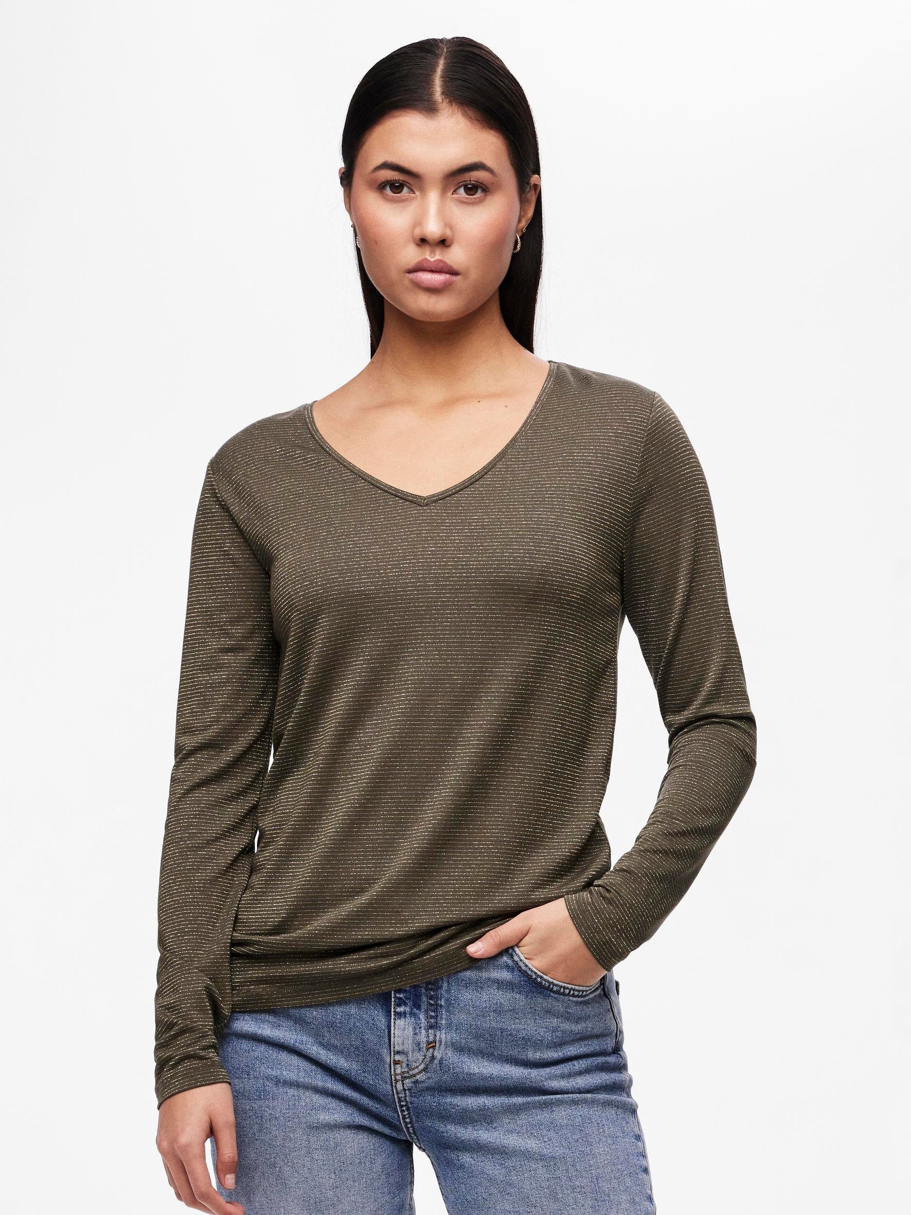 V-Shirt PCBILLO LS V-NECK LUREX STRIPES NOOS
