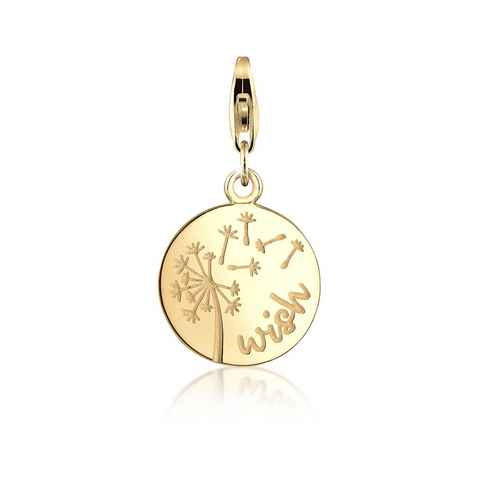 Nenalina Charm-Einhänger Pusteblume Anhänger Rund vergoldet 925 Silber, Blume