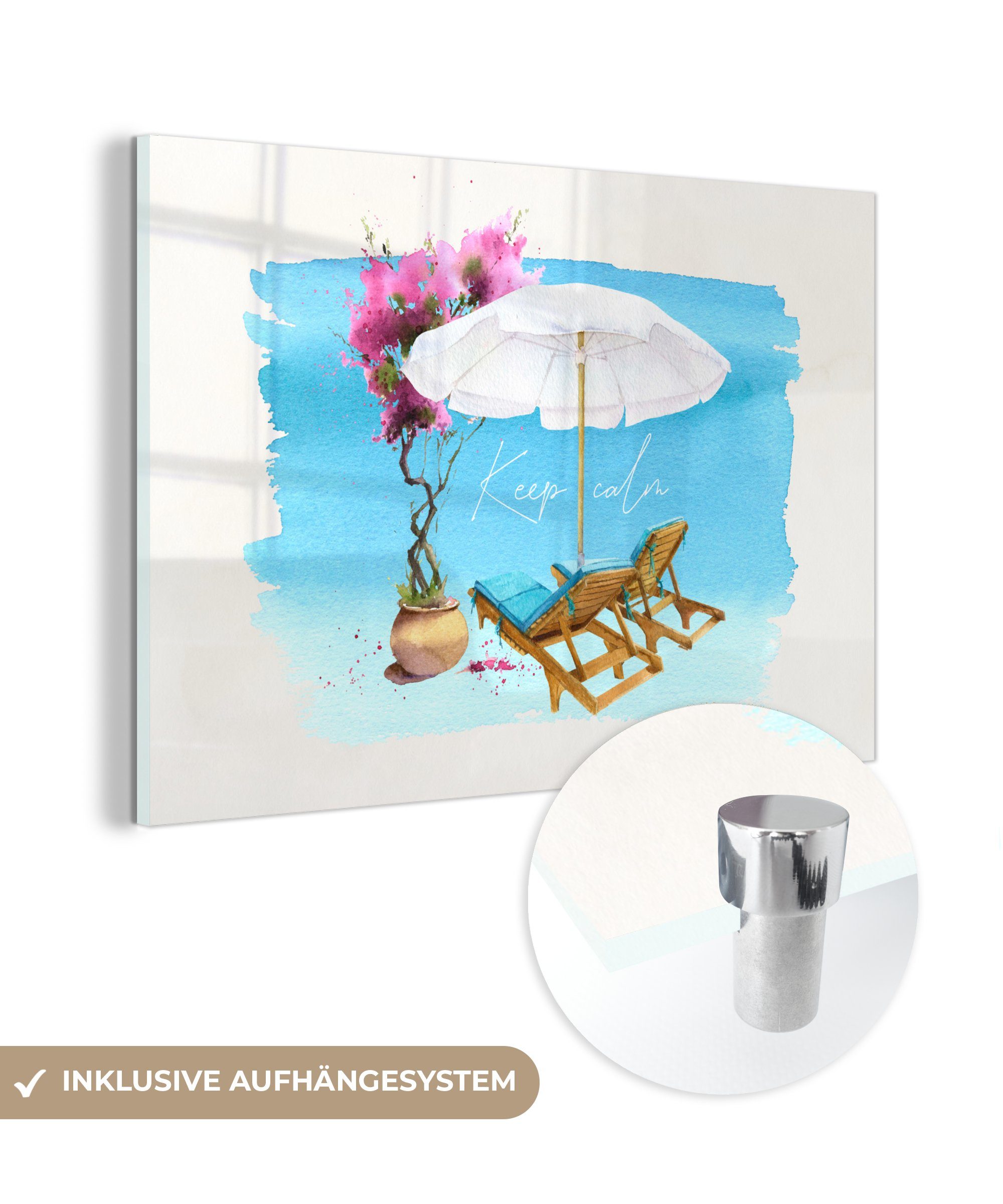 Sonnenschirm Strandkorb & Wohnzimmer - St), Acrylglasbilder (1 Blumen Schlafzimmer MuchoWow Aquarell, - Acrylglasbild -