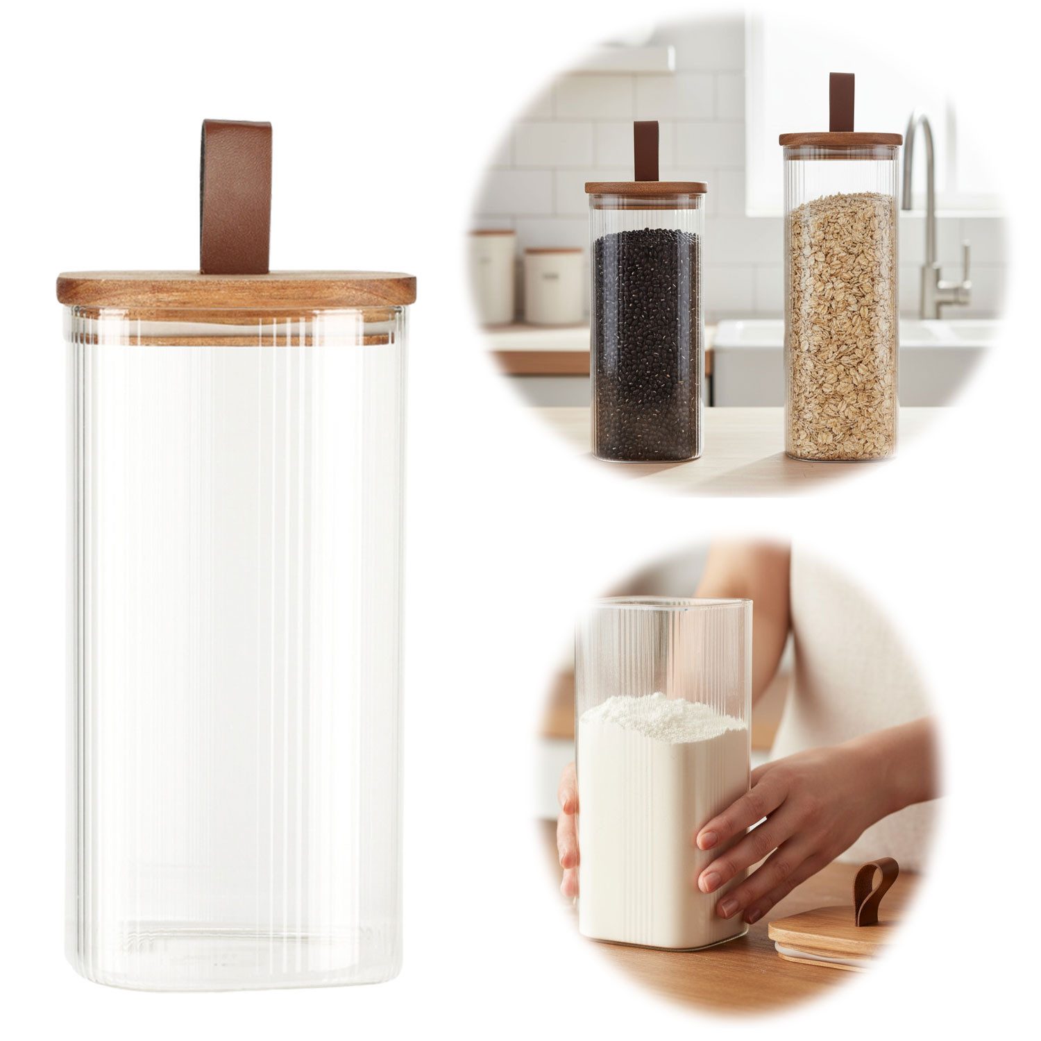 LS-LebenStil Vorratsdose mit Holz Deckel Vorratsglas Luftdicht Borosilikat, Glas, (Küche Organizer Aufbewahrungsbox Glasbehälter für Cornflakes Müsli Pasta, 1-tlg)