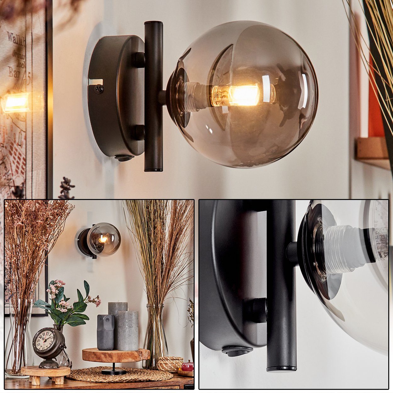 hofstein Wandleuchte Wandlampe aus Metall/Glas in günstig online kaufen