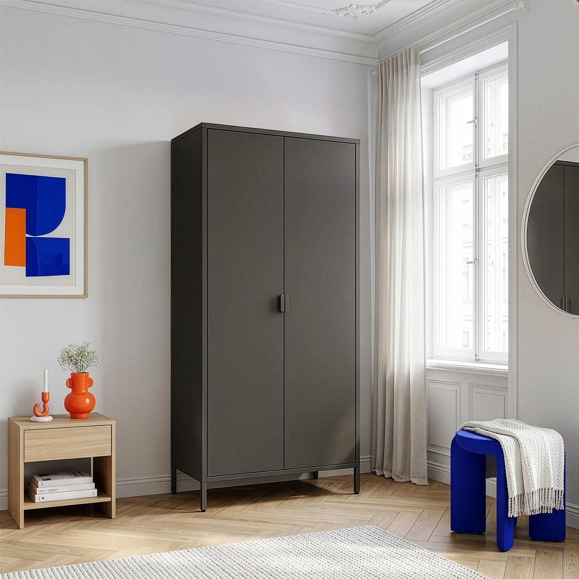 en.casa Kleiderschrank »Esteli« 170 x 80 x 45 cm mit 2 Türen Stahl Schwarz
