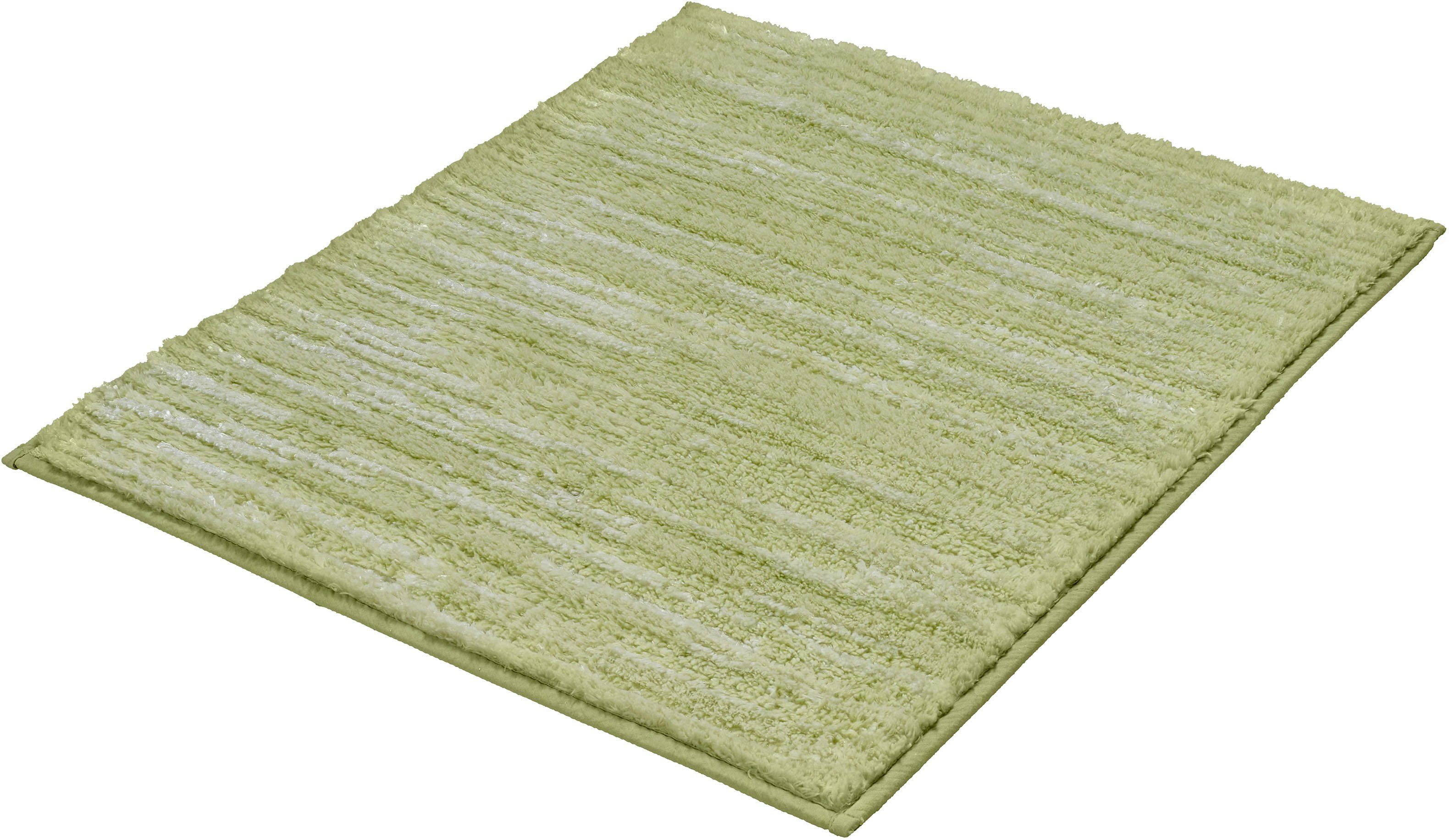 Kleine Wolke Badematte Glow, Badvorleger, Badezimmer Teppich, Höhe 14 mm, rutschhemmend beschichtet, fußbodenheizungsgeeignet, Polyester, rechteckig, Badteppich, Uni Farben, Streifen Struktur, Hoch-Tief Effekt