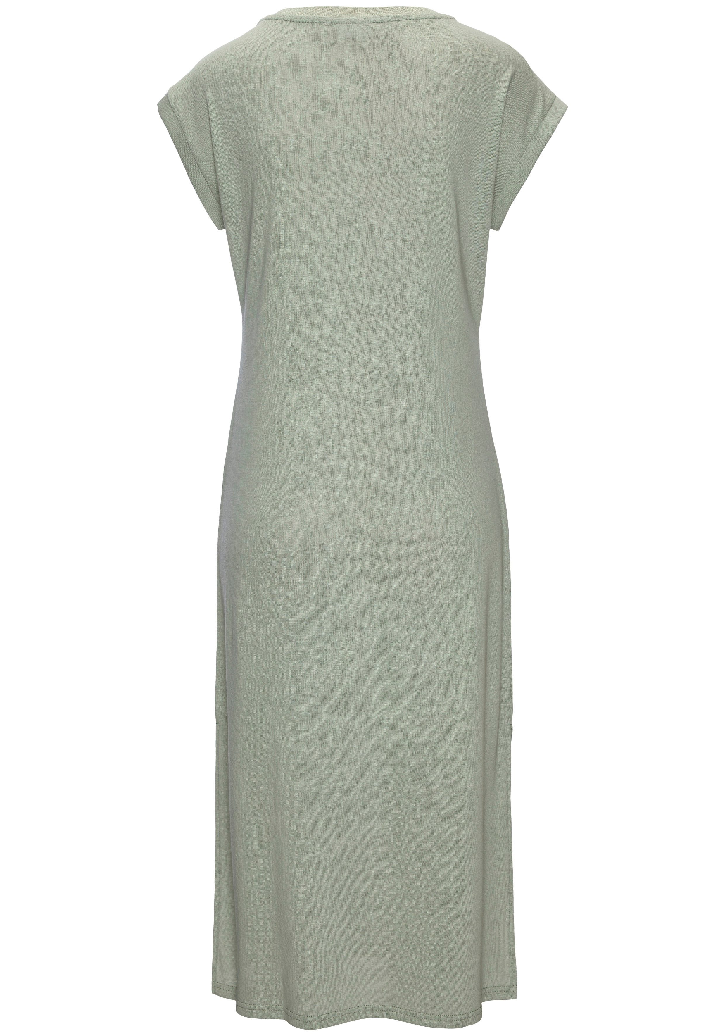 Beachtime by Lascana Strandkleid mit glänzendem Foliendruck vorne, langes T-Shirt-Kleid lockeres Jerseykleid, Midikleid mit Seitenschlitzen, Sommerkleid – Bild 4 von 5
