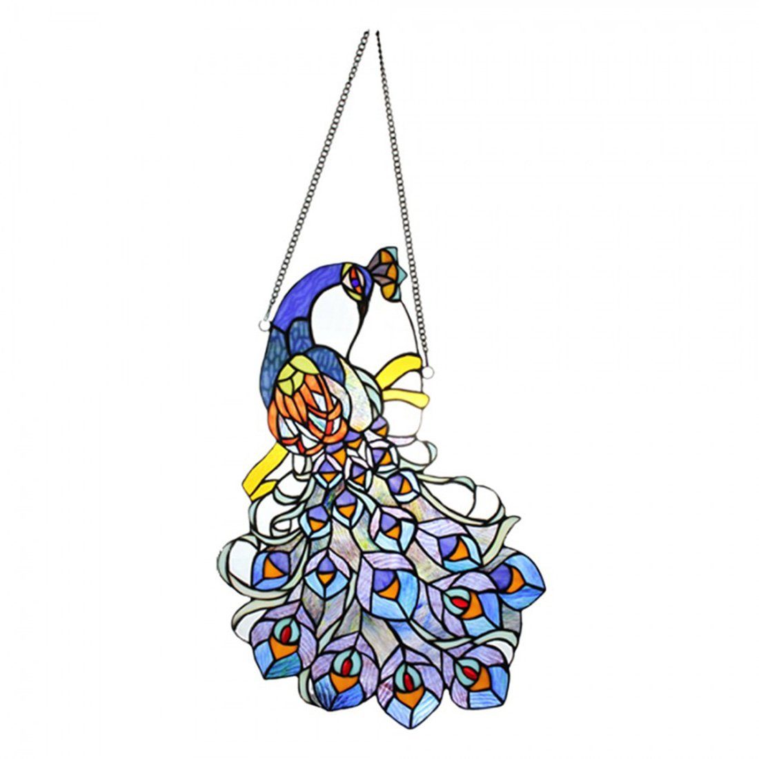Clayre & Eef Dekofigur Clayre & Eef Tiffany Fensterbild Pfau Blau 34x50cm (70cm aufgehangen)