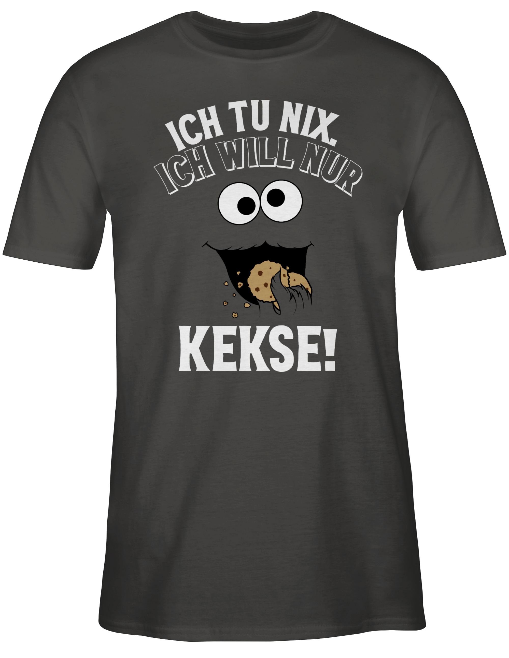 Shirtracer Ich 2 Kekse nix Fasching Keksmonster Keks Monster T-Shirt will Dunkelgrau Cookie Ich & - tu Karneval nur