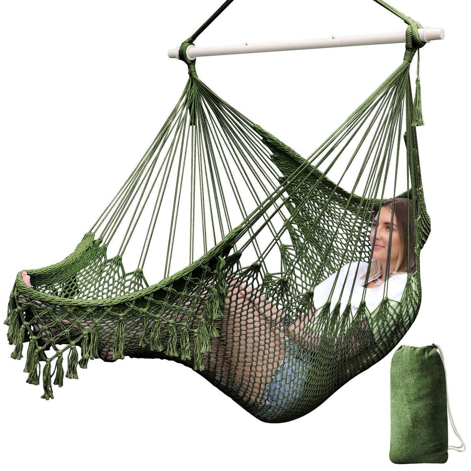 LuxusKollektion Hängesessel Hängesessel Baumwollseil Spreizstange Tassel 240x80cm Armee Grün