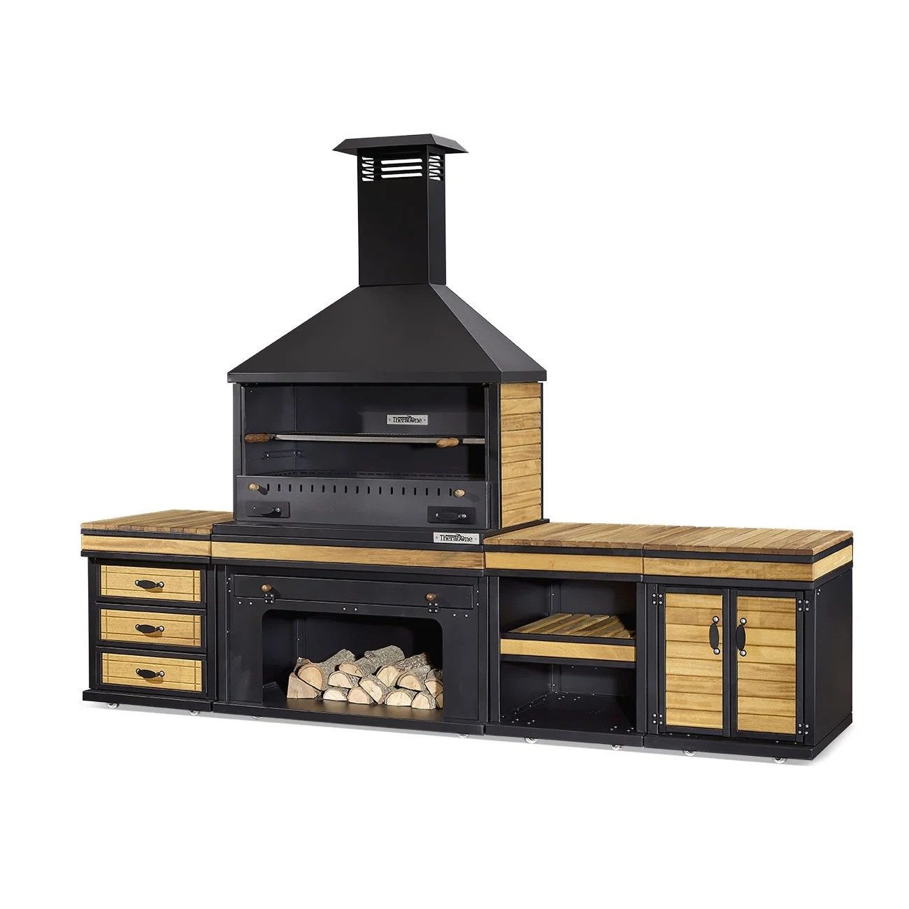 JVmoebel Outdoor-Küche Schwarze Außenküche aus Holz und Edelstahl mit modernem Design, Made in Europe