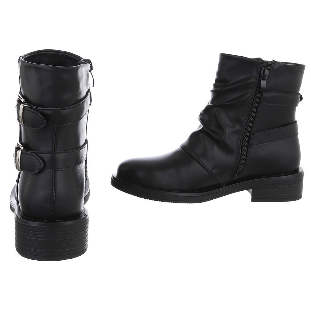 Ital-Design Modischer Damen-Boot mit Raffung und Schnallen Stiefelette (90542769) Blockabsatz Western- & Bikerboots in Schwarz