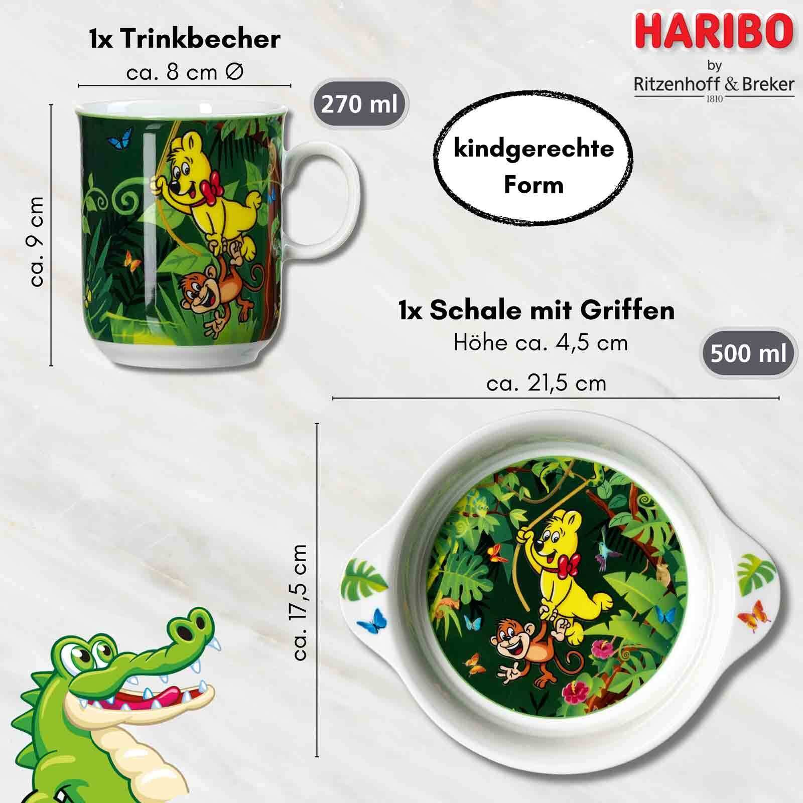 Ritzenhoff & Breker Kindergeschirr-Set Haribo Jungle Kindergeschirr-Set (3-tlg), 1 Personen, Kunststoff, Porzellan