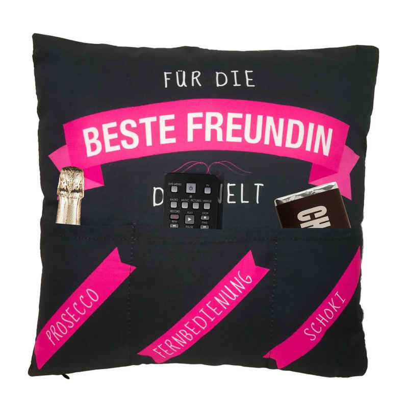 Bada Bing Dekokissen Kissen mit Taschen zum befüllen Beste Freundin-Kissen Geschenkidee, Kissen mit 3 Taschen zum befüllen