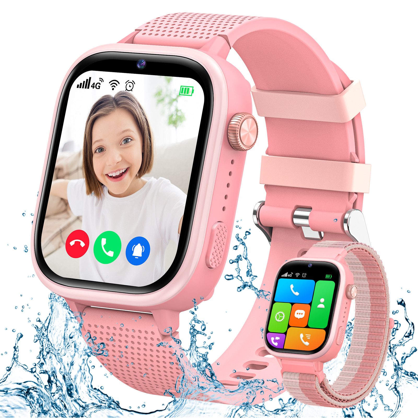 Sanorum Smartwatch für Kinder mit GPS-Tracker und Video Telefonfunktionen 4G Smartwatch (4,64 cm/1,83 Zoll, Full-HD-Touchscreen) mit Zwei-Wege-Anrufe, SOS, SIM-Telefon Uhr, mit Musik, Kamera, Wecker, Puzzle-Spiele, IP68 Wasserdicht, für 4–16 Jungen und Mädchen Geburtstagsgeschenk