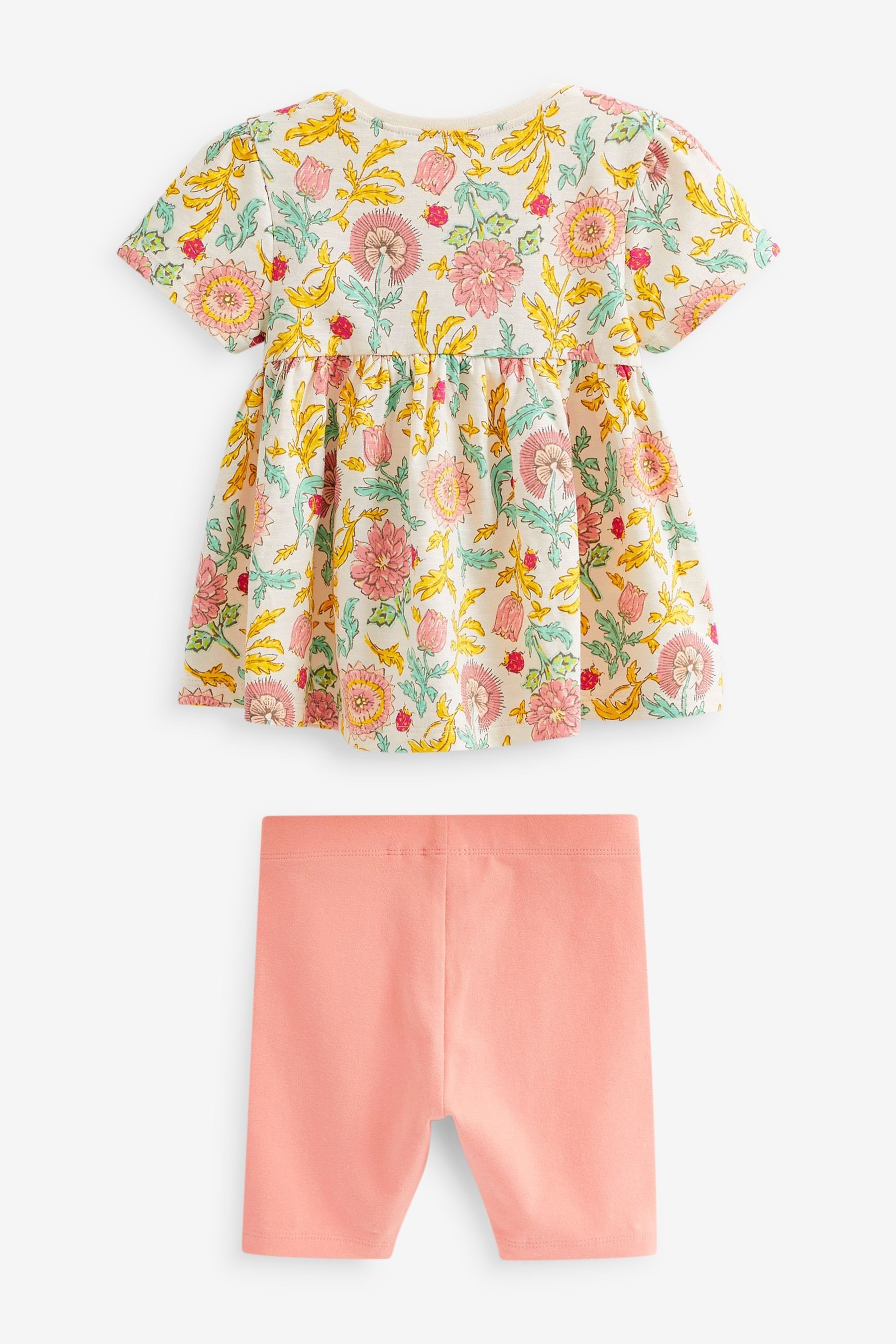 Next T-Shirt & Shorts Kurzarmoberteil und Pink/Cream Set im Floral (2-tlg) Shorts