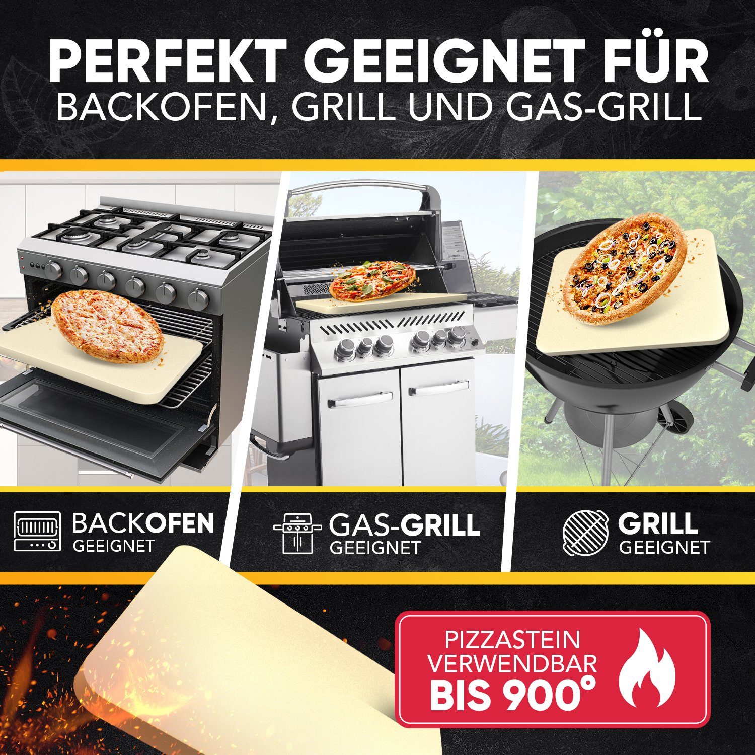 Loco Bird Pizzastein Backstein für Backofen & Gasgrill, Cordierit, (1-St), rechteckig aus Cordierit für knusprigen Pizzaboden wie vom Italiener