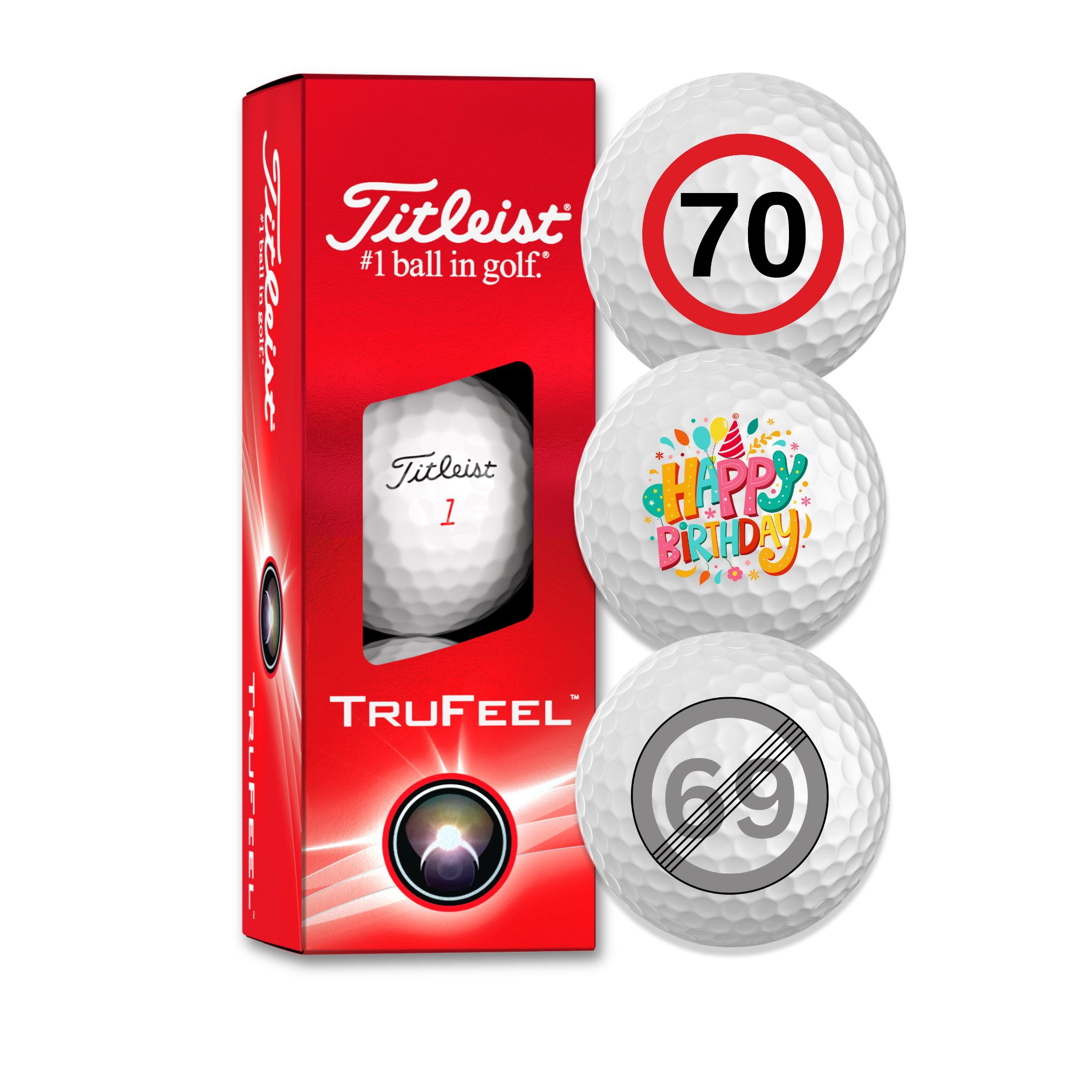 Titleist Golfball Trufeel 40., 50., 60. oder 70. Geburtstag "Happy Birthday" (1-St)