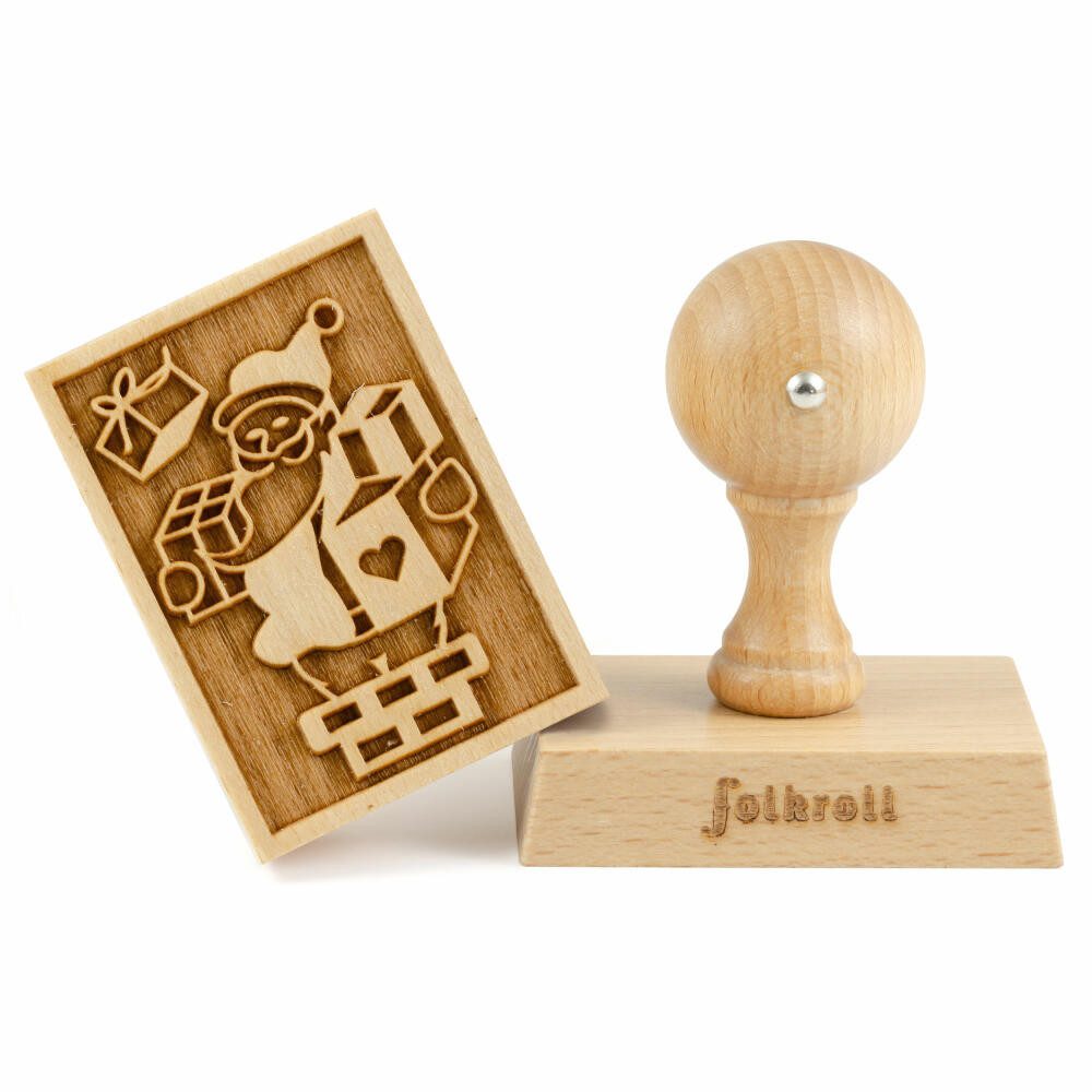 folkroll Gebäckstempel Santa Claus 70x50 mm, Buchenholz