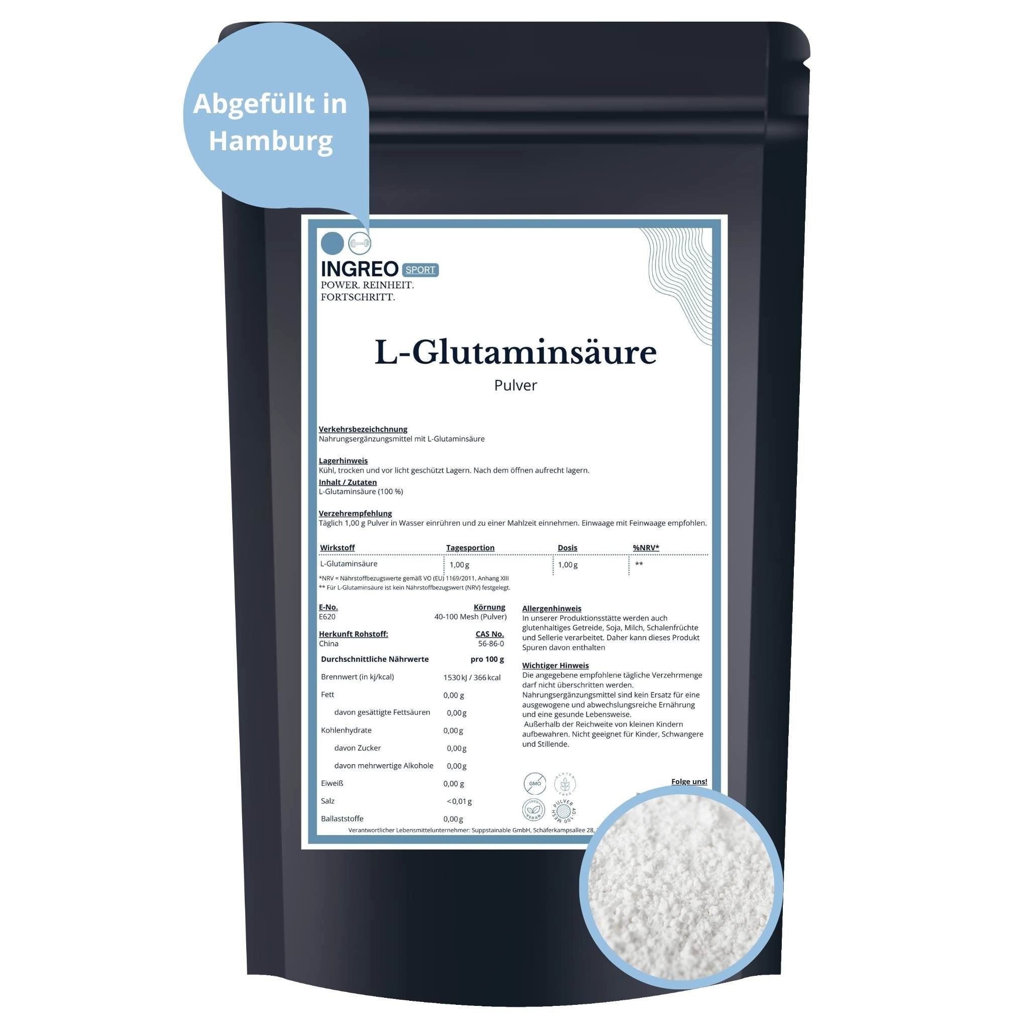 INGREO L-Glutaminsäure Pulver (40-100 Mesh) Pulver, 500 g