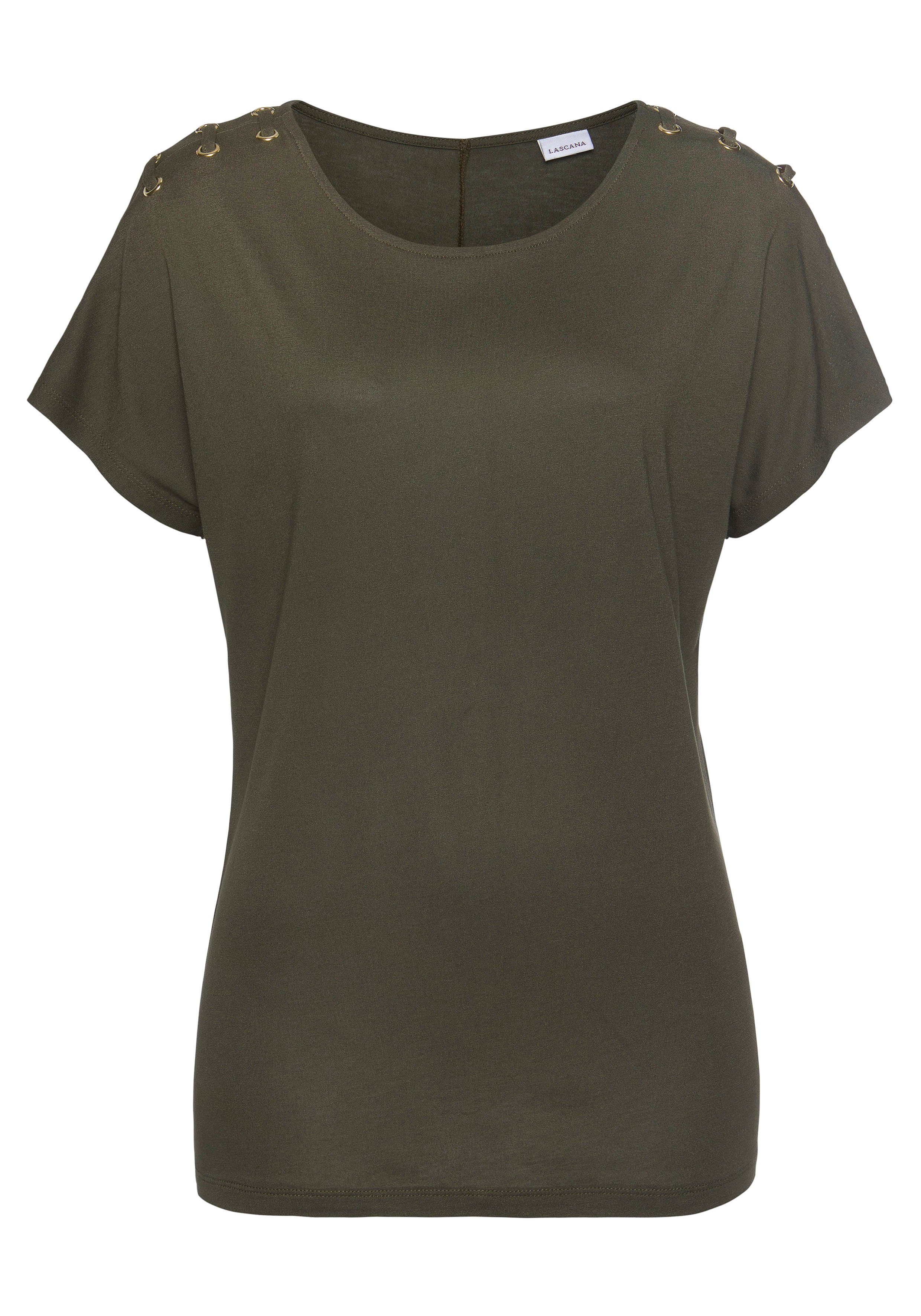 LASCANA Kurzarmshirt mit Schnüroptik auf den günstig online kaufen