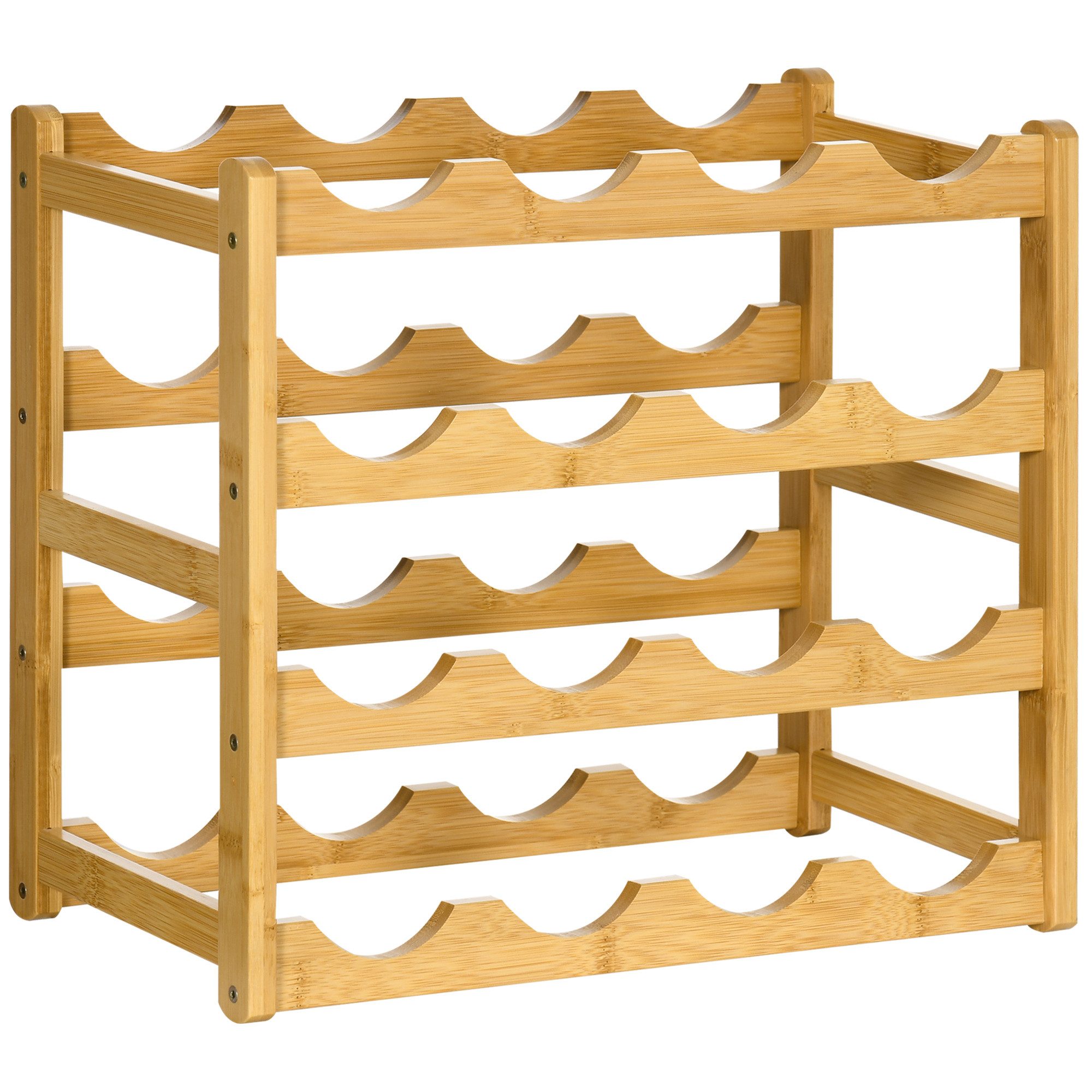 HOMCOM Weinregal für 16 Flaschen Stapelbar aus Bambus für Keller, Lagerraum, Wasserfestes Standregal Getränkeregal 1-tlg., Naturholz, 43 x 23,5 x 38 cm