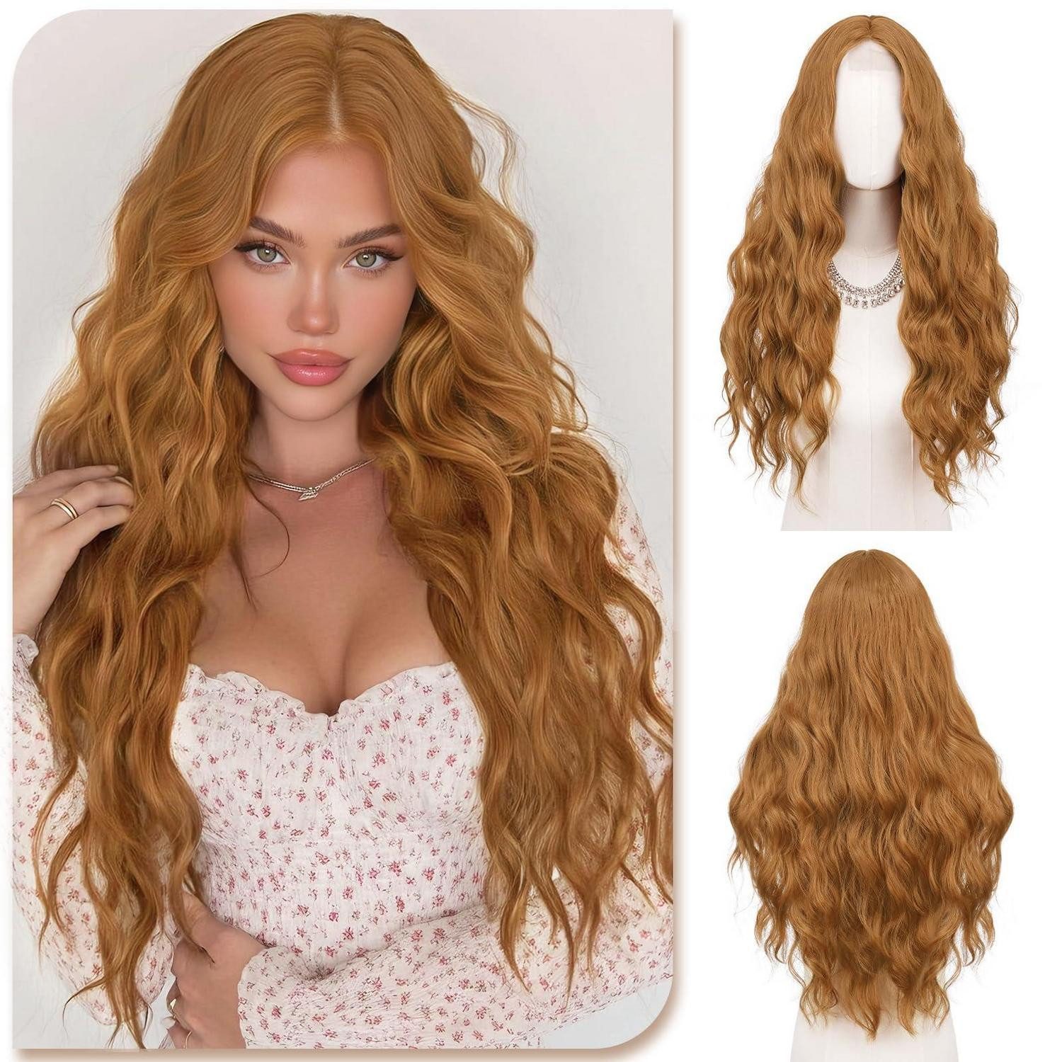LuxusKollektion Kunsthaarperücke Perücke Damen Synthetik 70cm Scheitel Locken Cosplay Goldblond