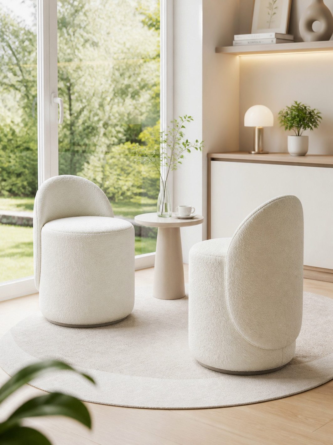 xinyuemaic Drehstuhl 360° drehbarer Schminkhocker, Teddy-Fleece, gebogene Rückenlehne (1 St), skandinavischer Luxus für Schlafzimmer, weiß – Bild 3 von 5