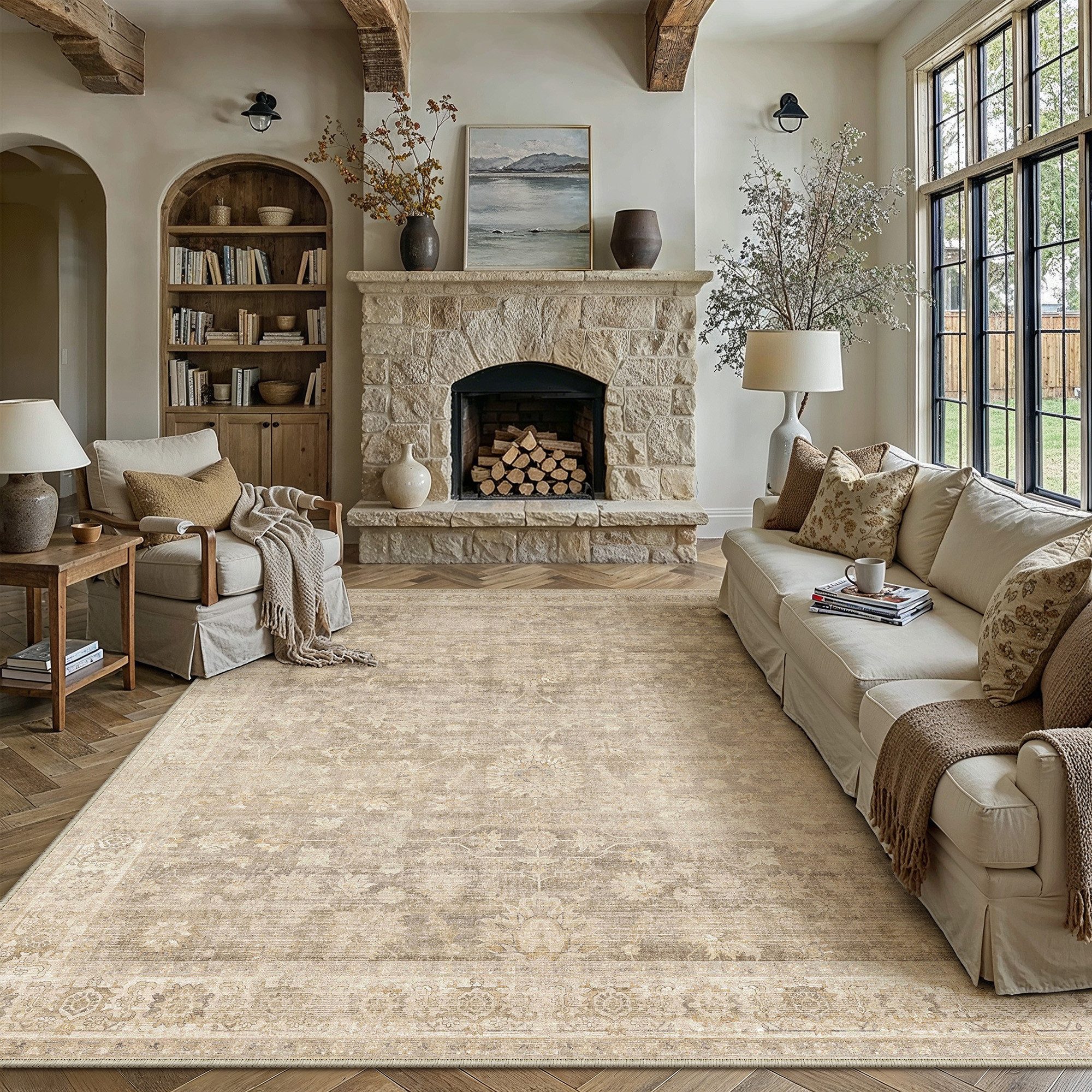 PURECOZY Teppich vintage-Stil, Kurzflor & Weich, waschbar & pflegeleicht, 120 x 180cm, Rechteckig, Höhe: 5 mm, geeignet für verschiedene Innenräume