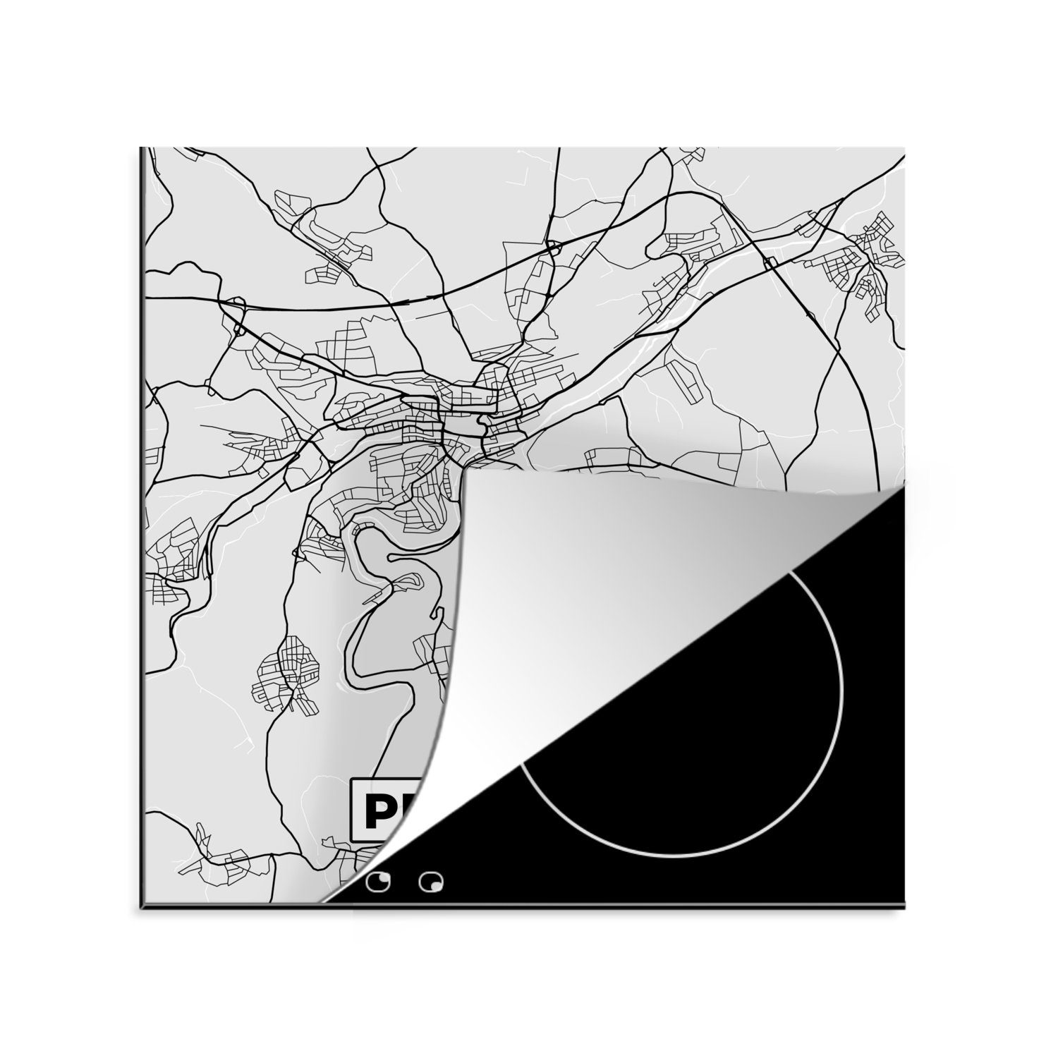 MuchoWow Herdblende-/Abdeckplatte Stadtplan - Deutschland - Pforzheim - Karte, Vinyl, (1 tlg), 78x78 cm, Ceranfeldabdeckung, Arbeitsplatte für küche
