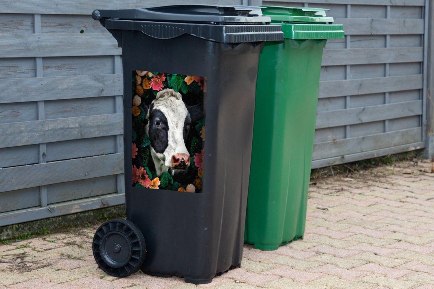 - Blätter - - Container, Kuh Abfalbehälter Tiere (1 Wandsticker MuchoWow St), Blumen Mülltonne, Mülleimer-aufkleber, Sticker,