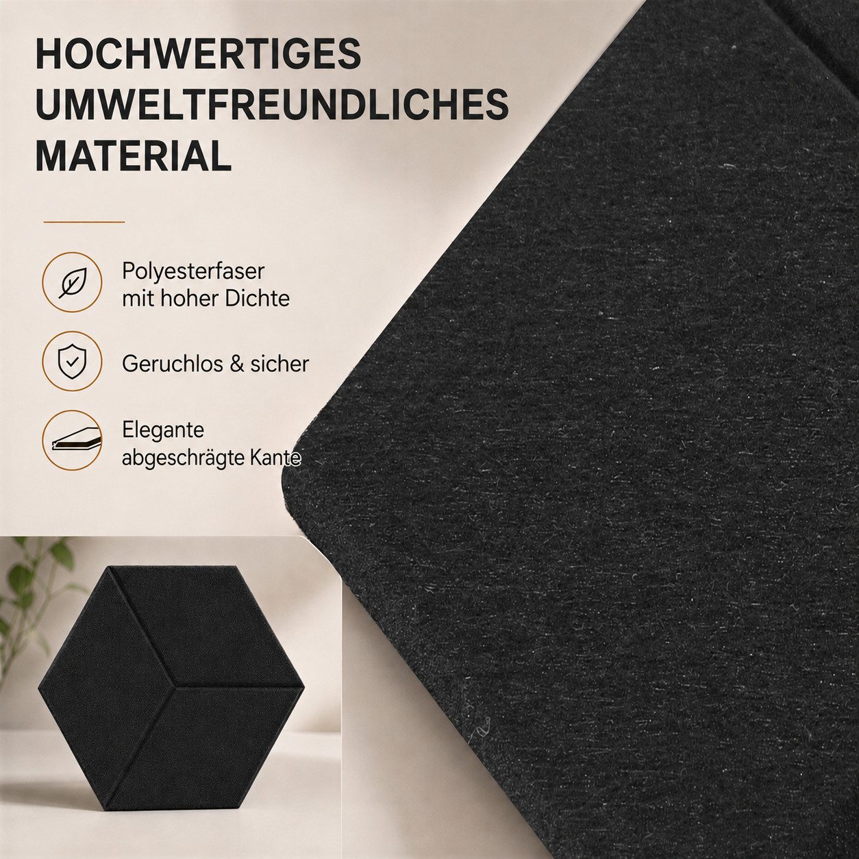 BlingBin Schallschutzpaneel sechseckige Schallschutz Wandpaneele, Akustikpaneele selbstklebend, BxL: 26x30 cm, 0,07 qm, (12er Set, 12-tlg., 300 x 260 mm) 3D Hex – Bild 3 von 5