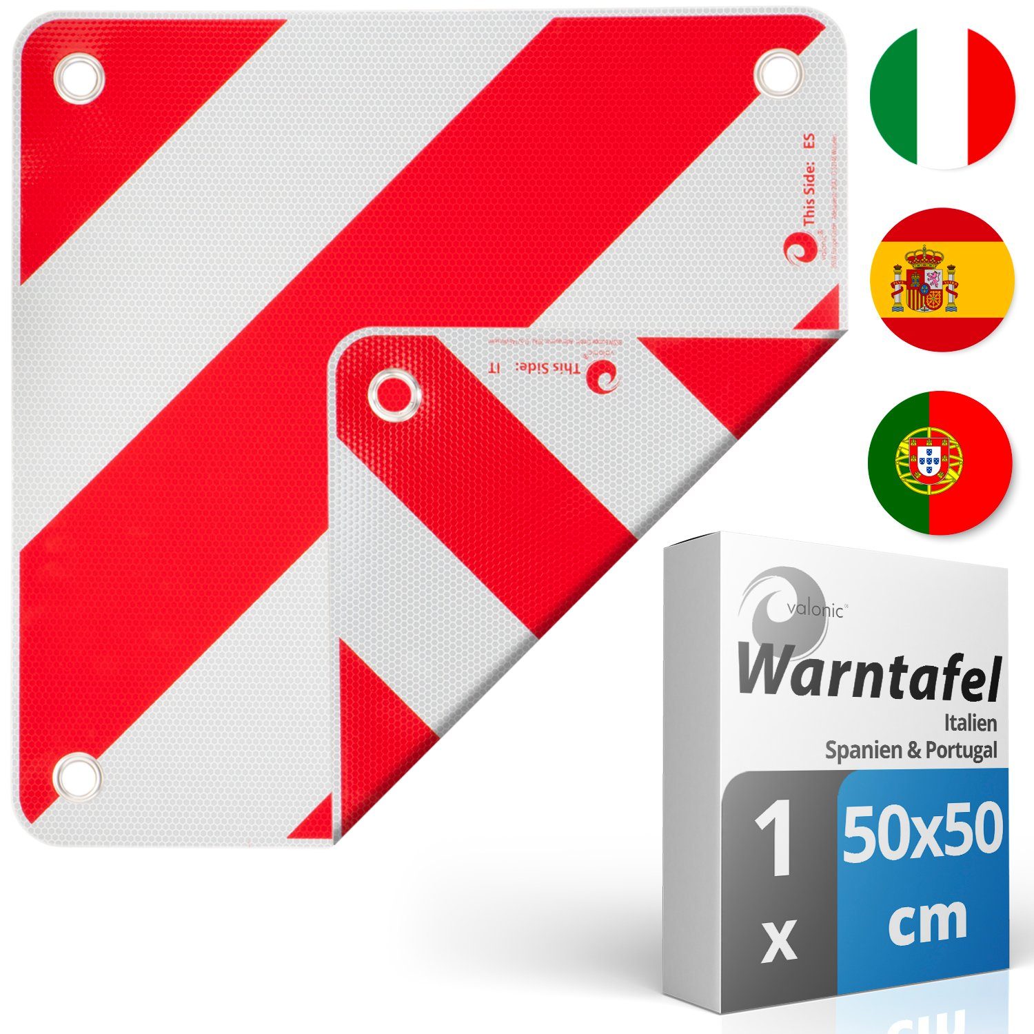 valonic Warnschild valonic Premium Warntafel - 2in1 für IT, ES und PRT - Robustes PVC