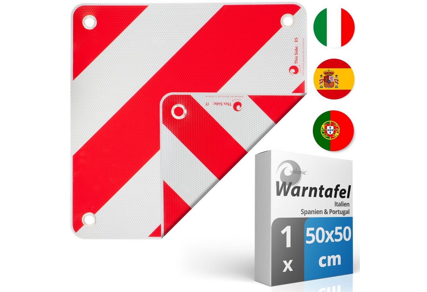 valonic Warnschild valonic Premium Warntafel - 2in1 für IT, ES und PRT - Robustes PVC