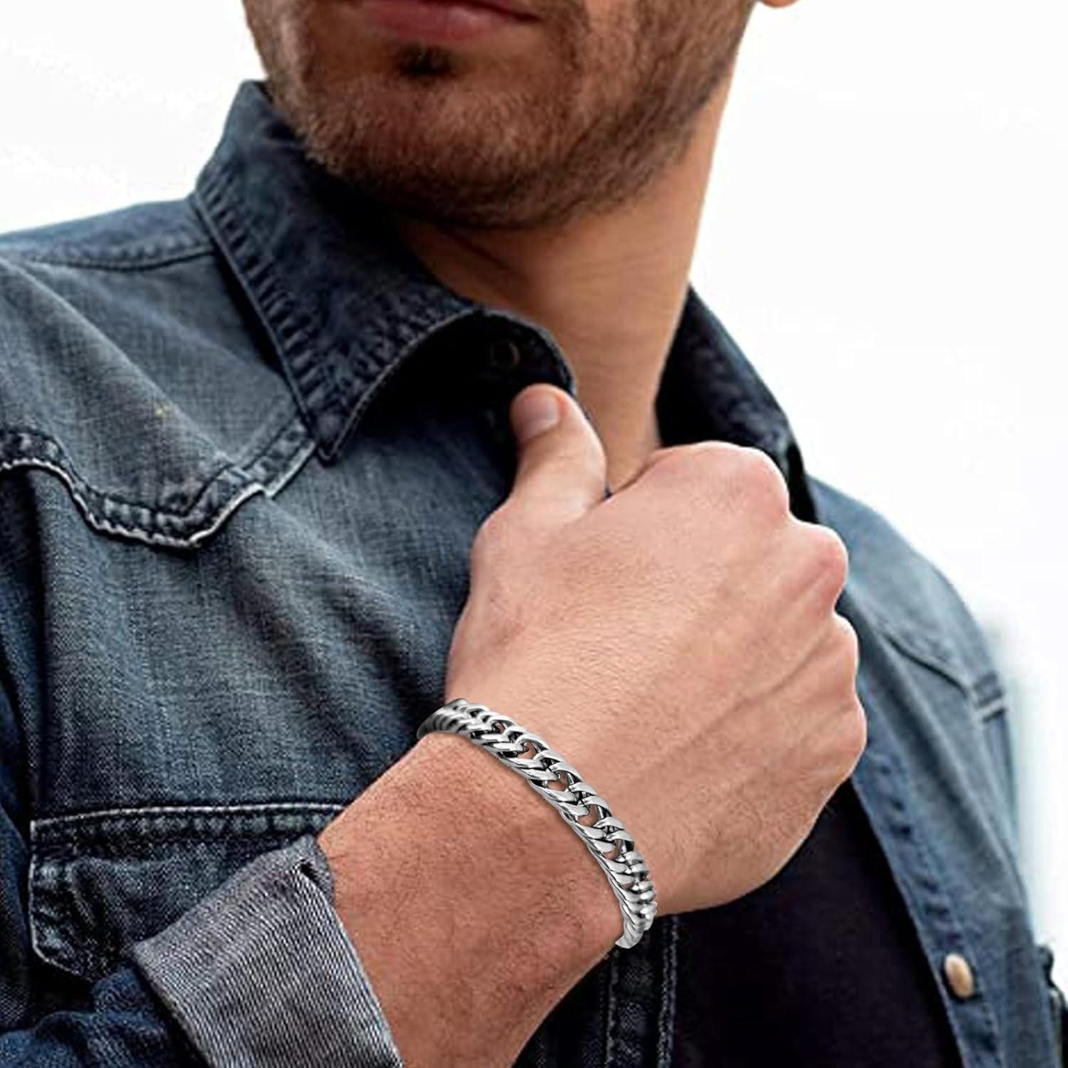 LuxusKollektion Gliederarmband Set Armband Herren Edelstahl 4 Stück-Silber-4 6mm 21 Zentimeter