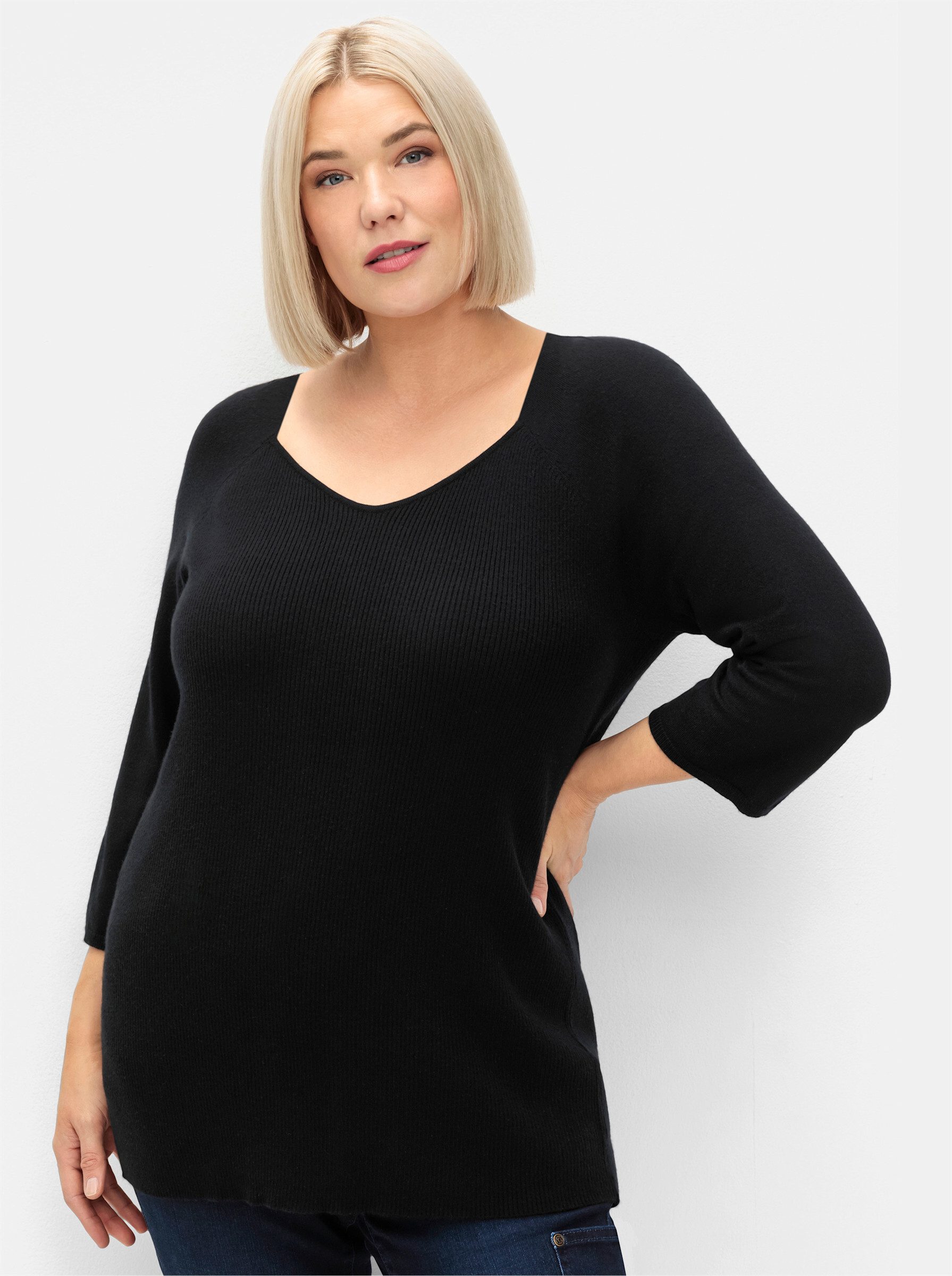 Sheego Strickpullover Pullover . mit V-Ausschnitt, in Rippstruktur günstig online kaufen