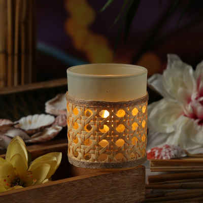 MARELIDA Teelichthalter Teelichthalter Bambusgeflecht Windlicht Teelichtglas H: 8,3cm mintgrün (1 St)