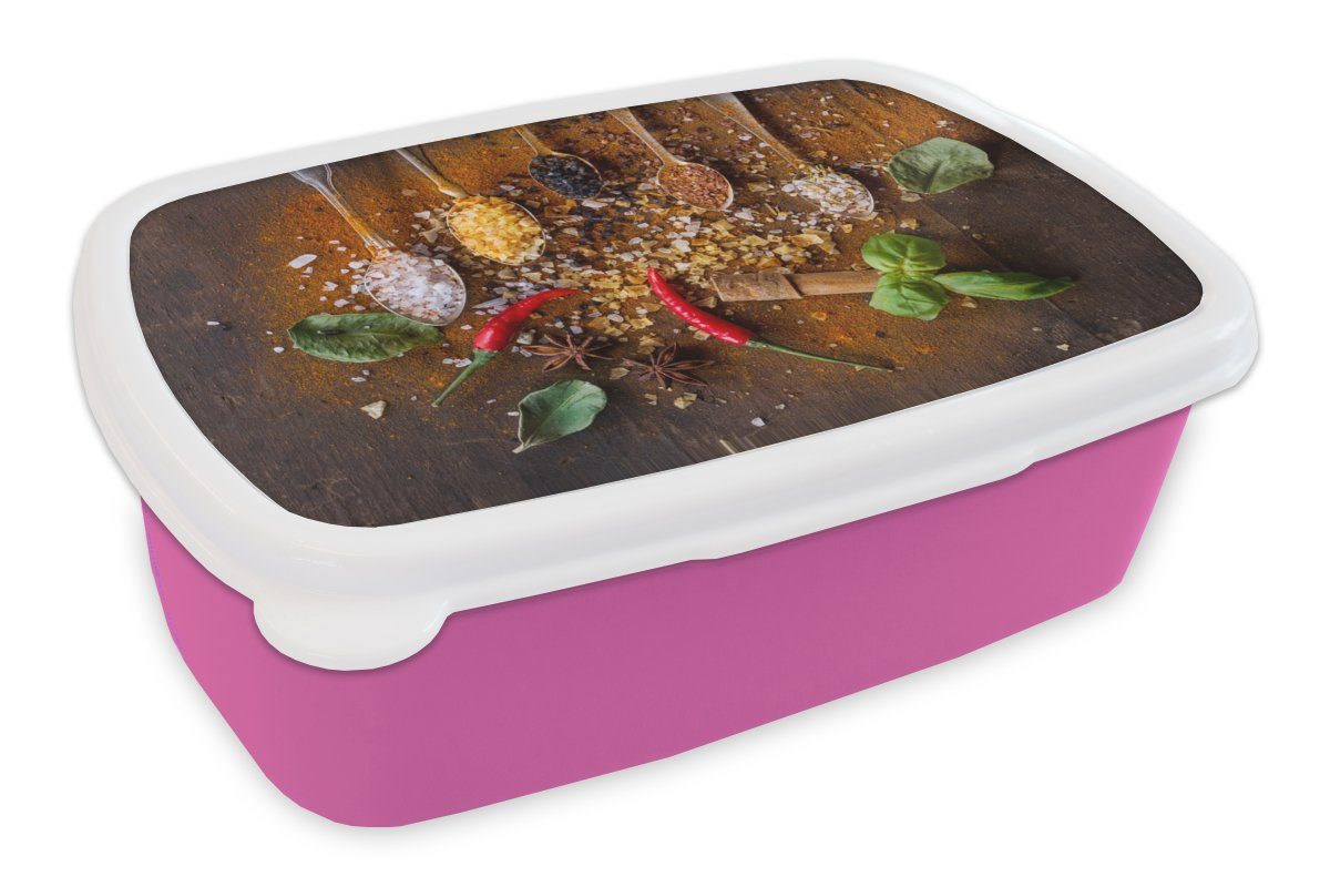 MuchoWow Lunchbox Kunststoff - für rosa Löffel Kräuter Brotdose Snackbox, Chili (2-tlg), - Kunststoff, Mädchen, - Erwachsene, Kinder, - Salz, Brotbox Gewürze