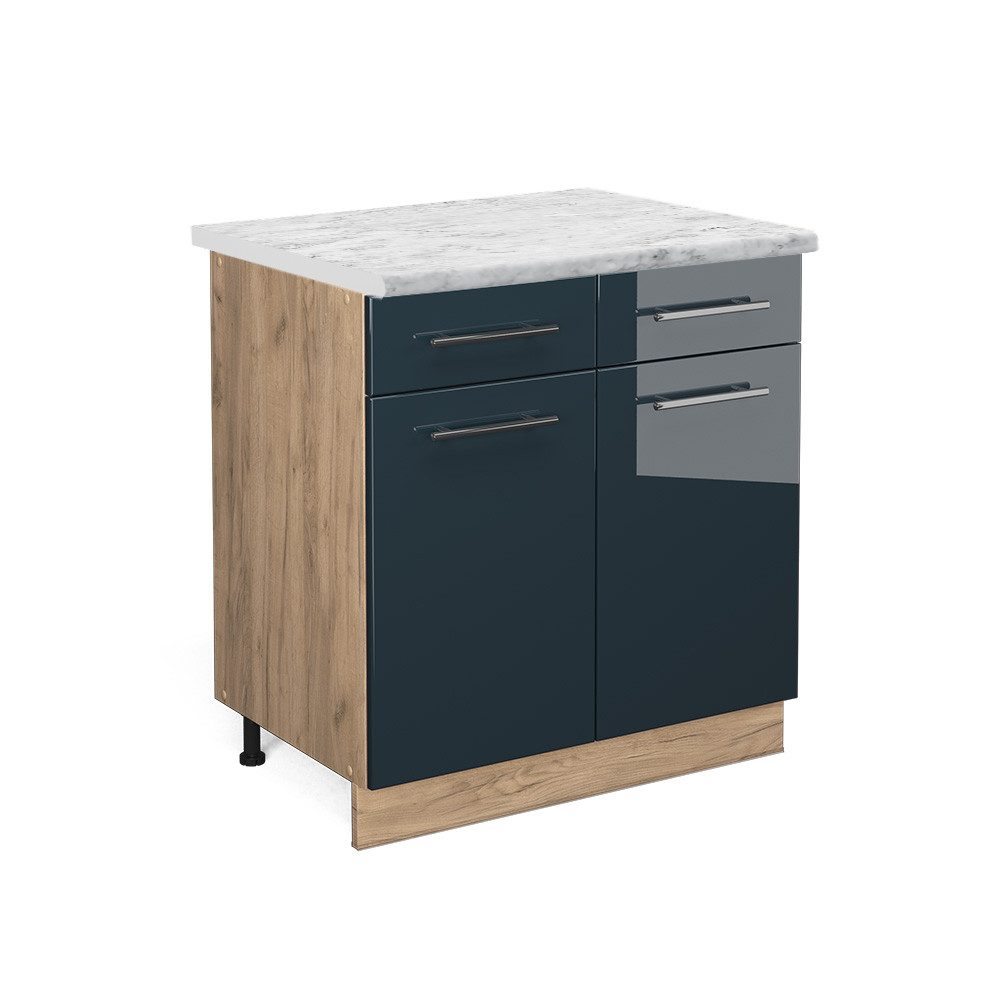 Vicco Unterschrank Fame-Line, Dunkelblau Hochglanz/Goldkraft Eiche, günstig online kaufen