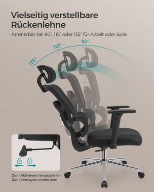 SONGMICS Bürostuhl, ergonomischer Schreibtischstuh, höhenverstellbare Lordosenstütze