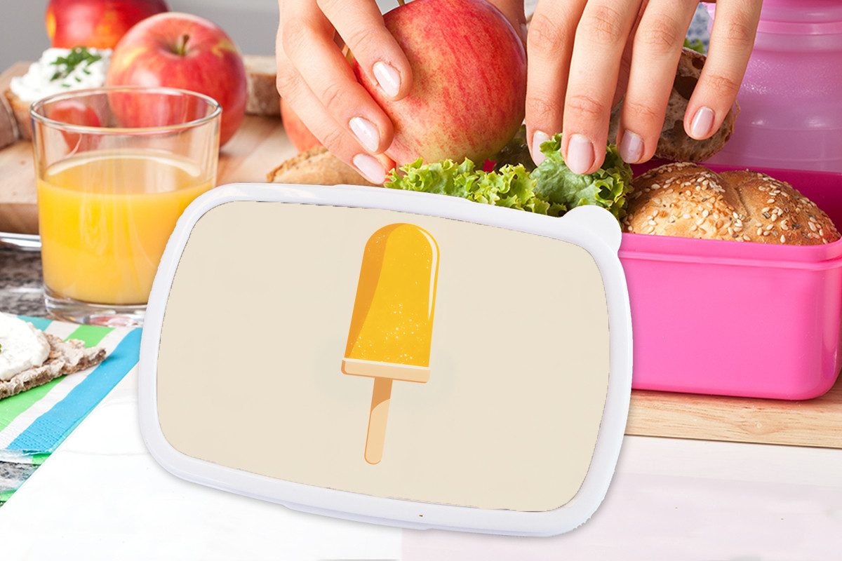 MuchoWow Lunchbox Eis am Stiel - Orange - Wasser, Kunststoff, (2-tlg), Brotdosen, Lunch Box, Brotbox für Kinder und Erwachsene